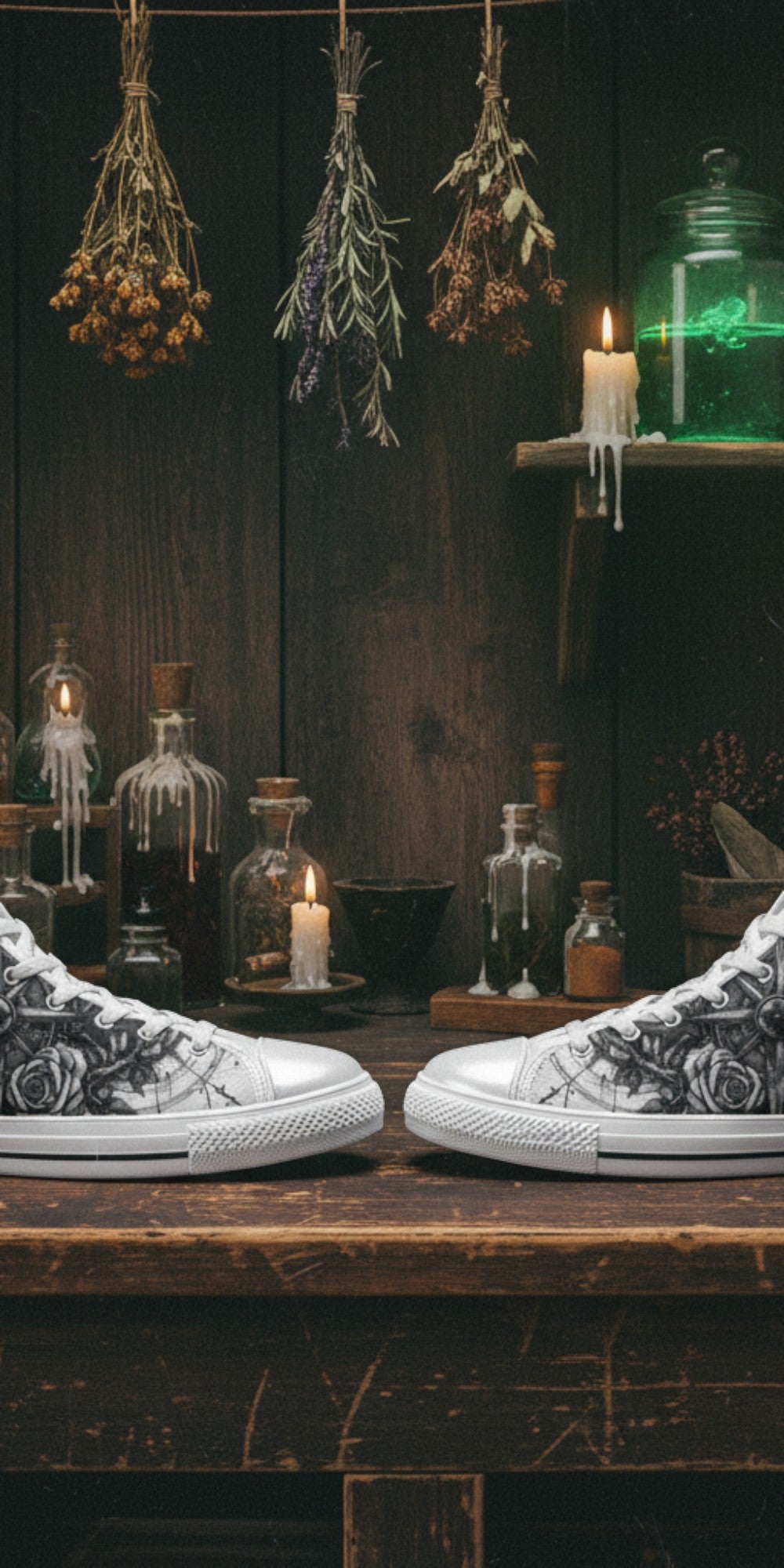 Custom Women's Skull & Crown Gothic Dark Art high-top canvas shoes with bold all-over art — Freaky Shoes