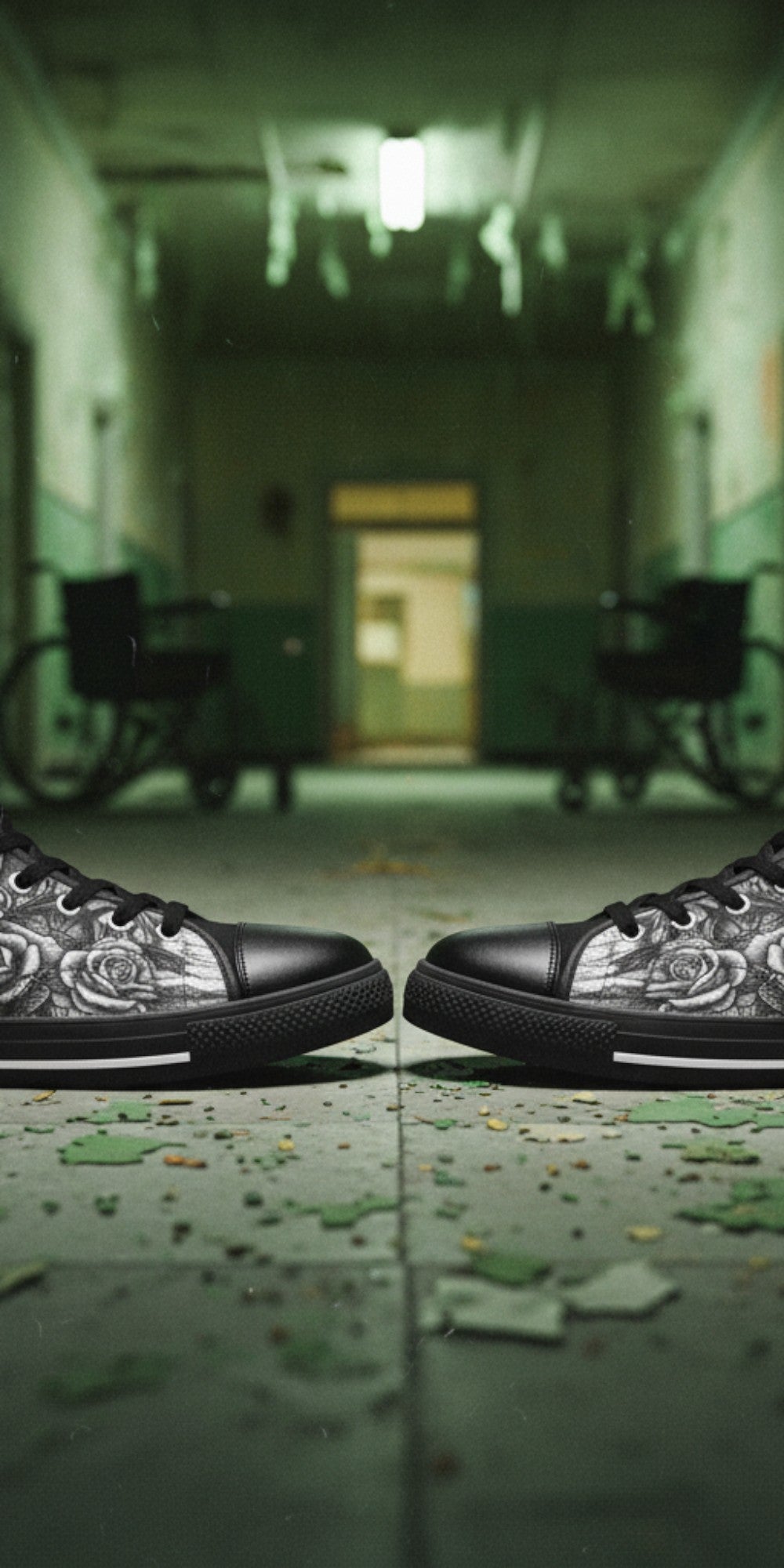 Men's Dark Gothic Art Skull high-top canvas shoes, custom full-wrap printed design — Freaky Shoes