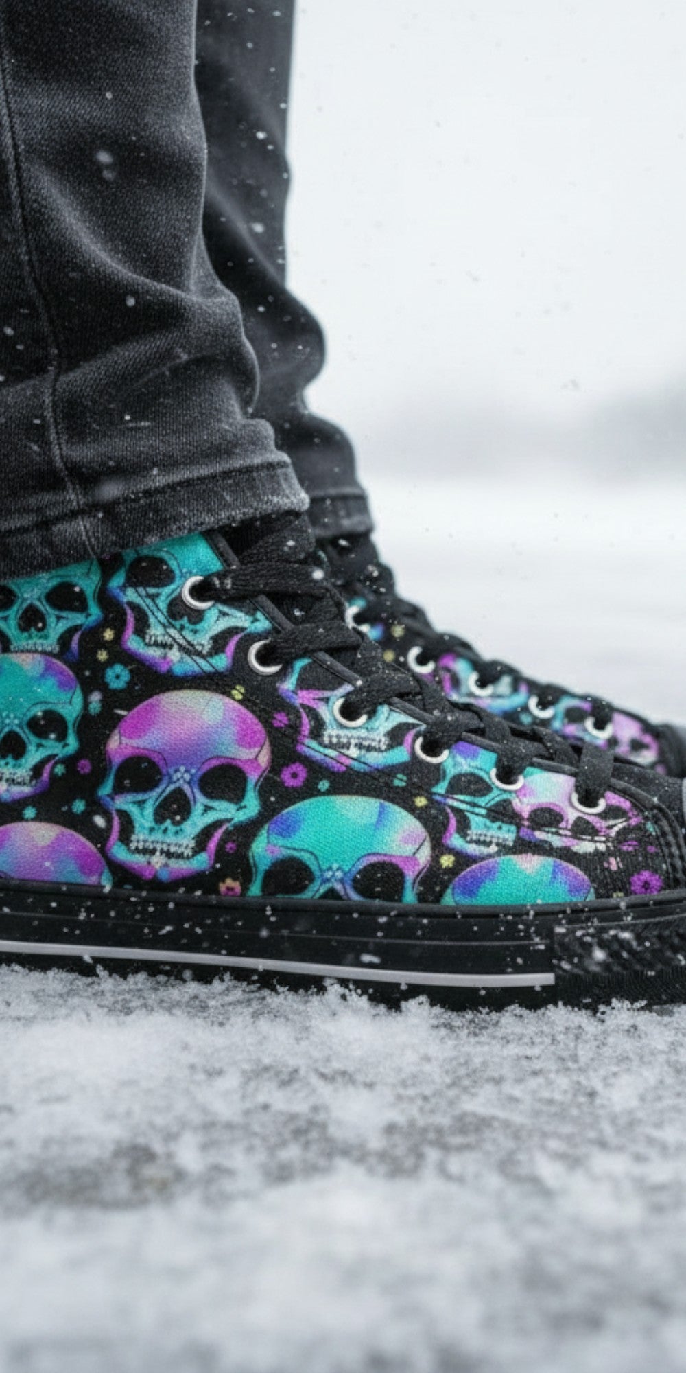 Colorful Gothic Skull Art | Women's High Top Canvas | Freaky Shoes®