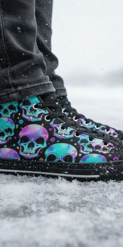 Colorful Gothic Skull Art | Women's High Top Canvas | Freaky Shoes®