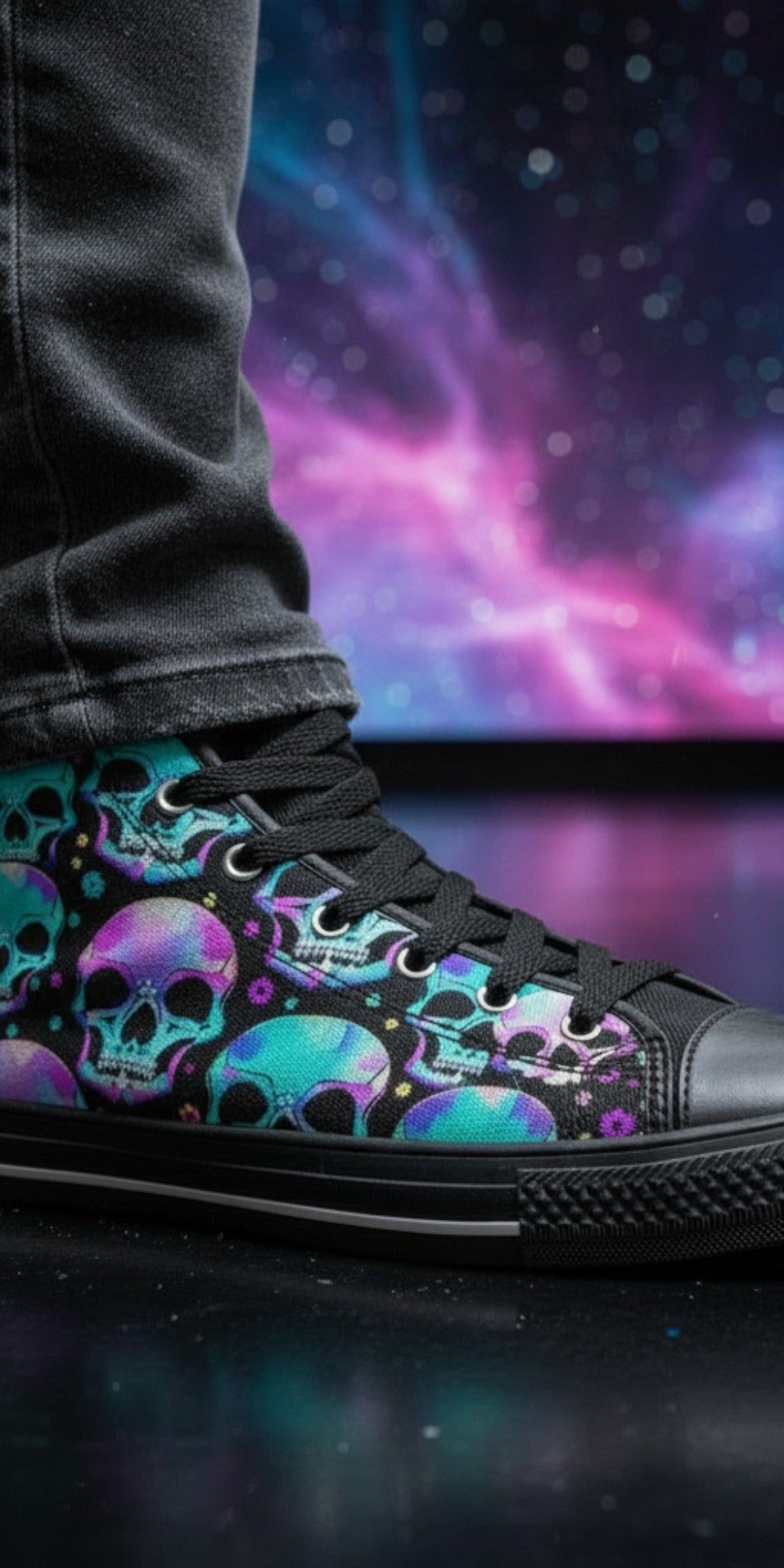 Colorful Gothic Skull Art | Women's High Top Canvas | Freaky Shoes®