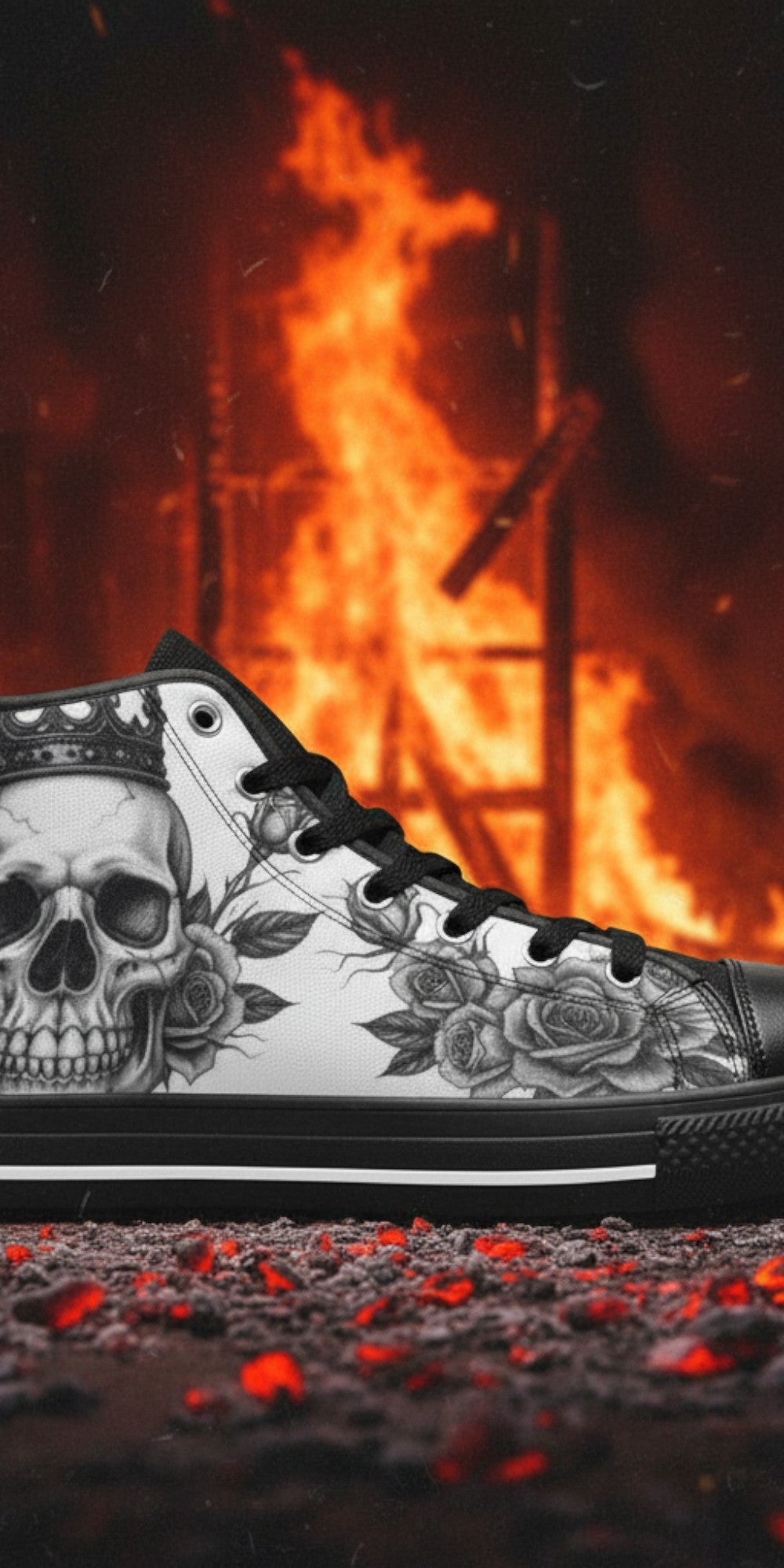 Men's Skull Monochrome Gothic Dark Art custom high-top canvas shoes — wearable art by Freaky Shoes