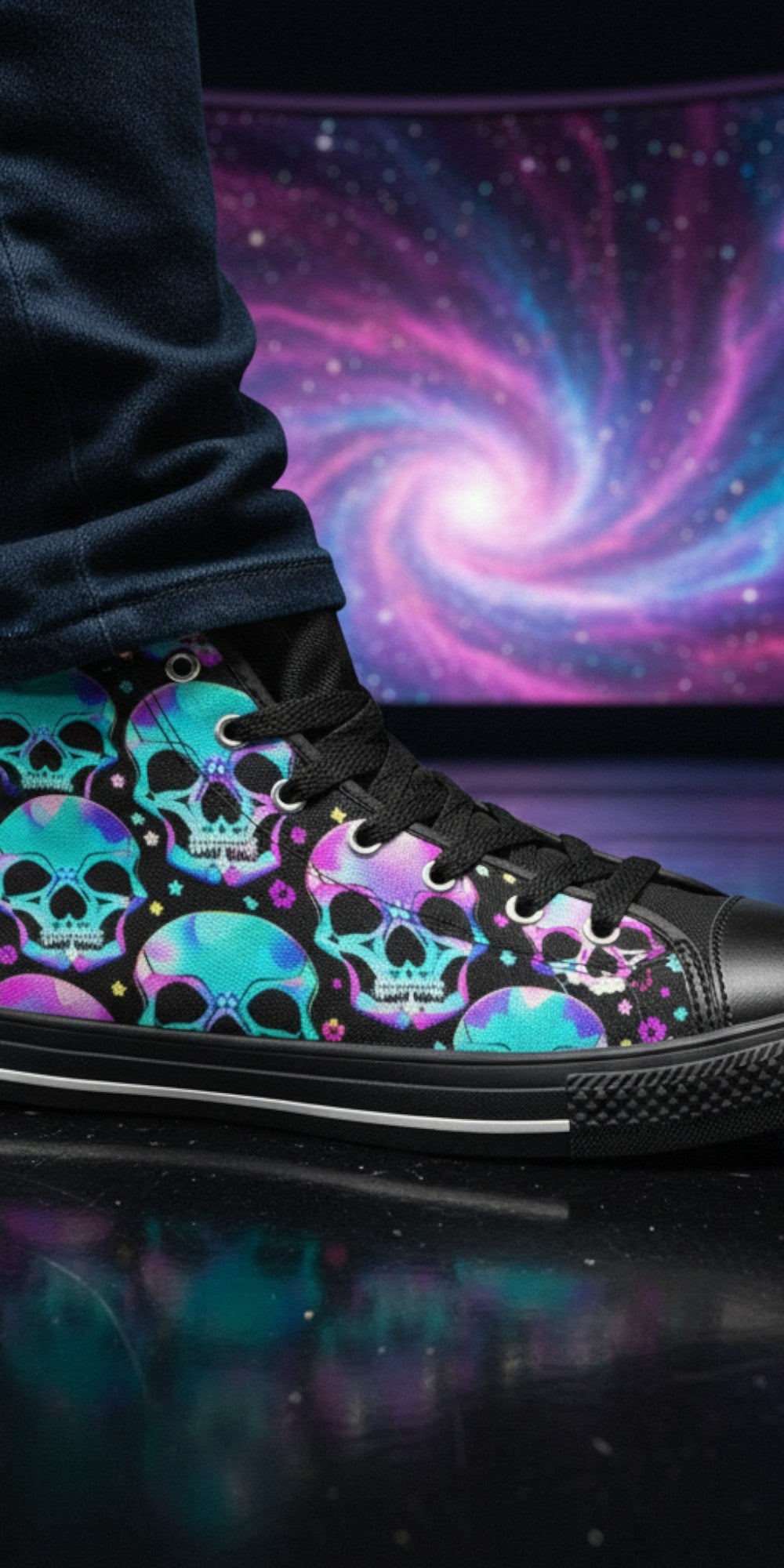 Colorful Gothic Skull Art | Women's High Top Canvas | Freaky Shoes®