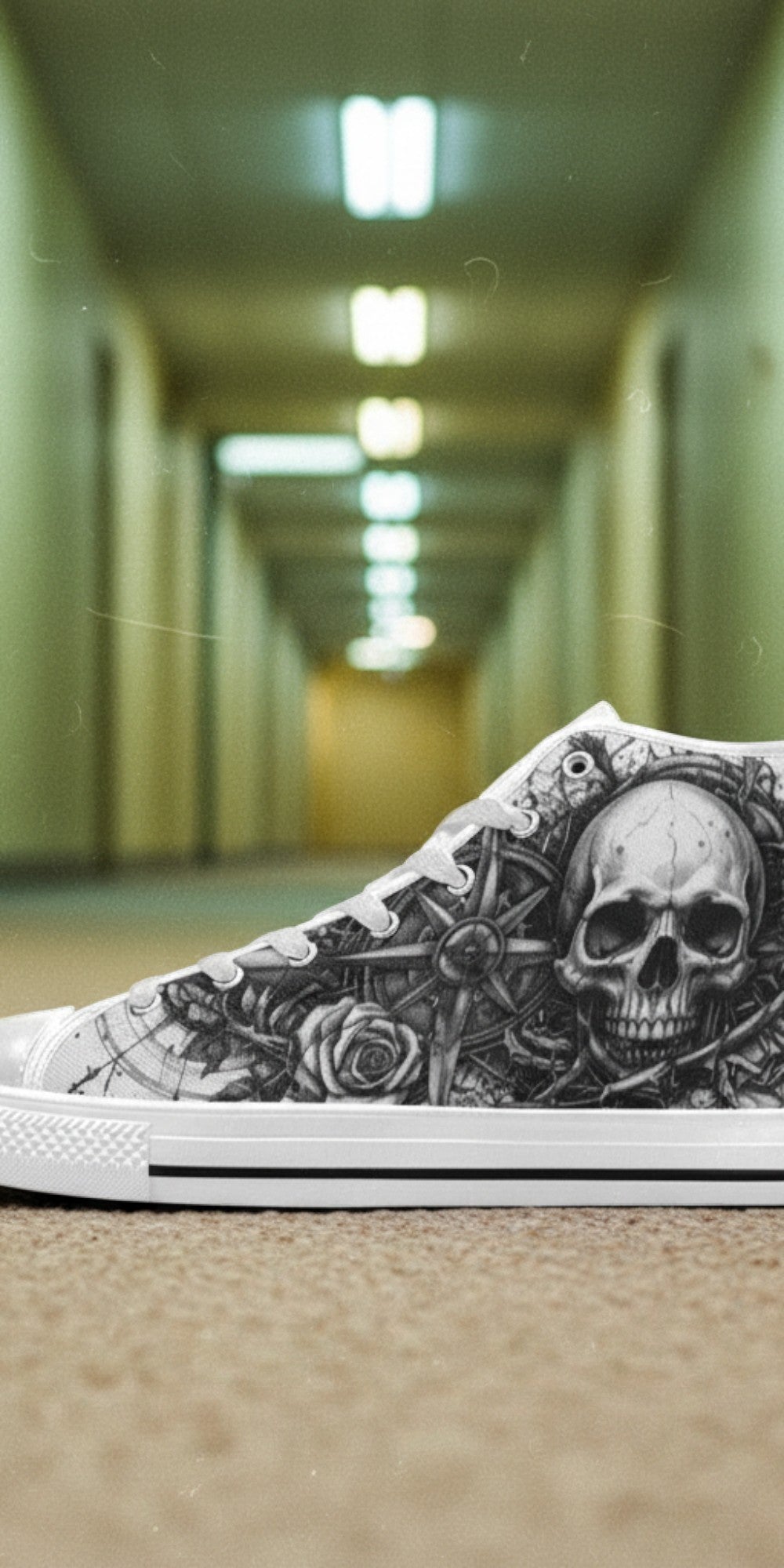 Custom Men's Dark Collection high-top canvas shoes with bold all-over art — Freaky Shoes