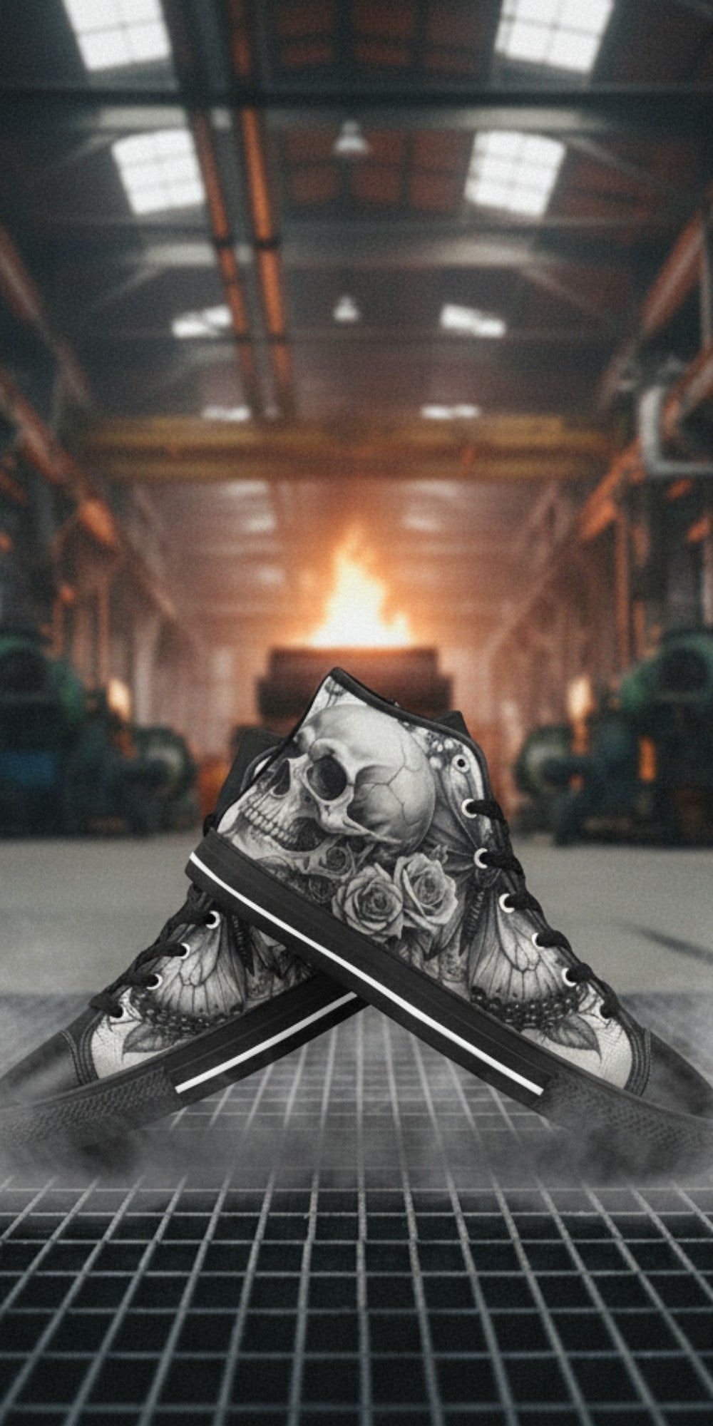 Custom Men's Gothic Moon Skull Dark Art high-top canvas shoes with bold all-over art — Freaky Shoes