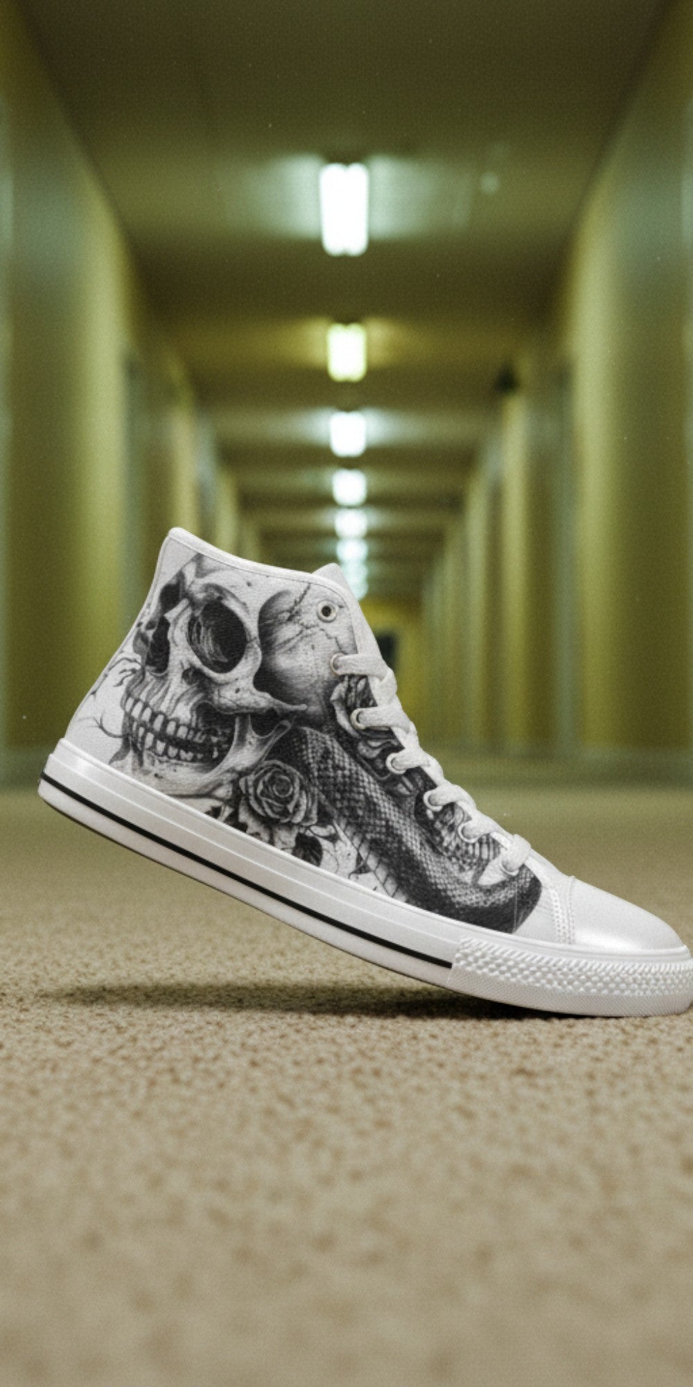 Men's Skull Dark Art Gothic custom high-top canvas shoes — wearable art by Freaky Shoes