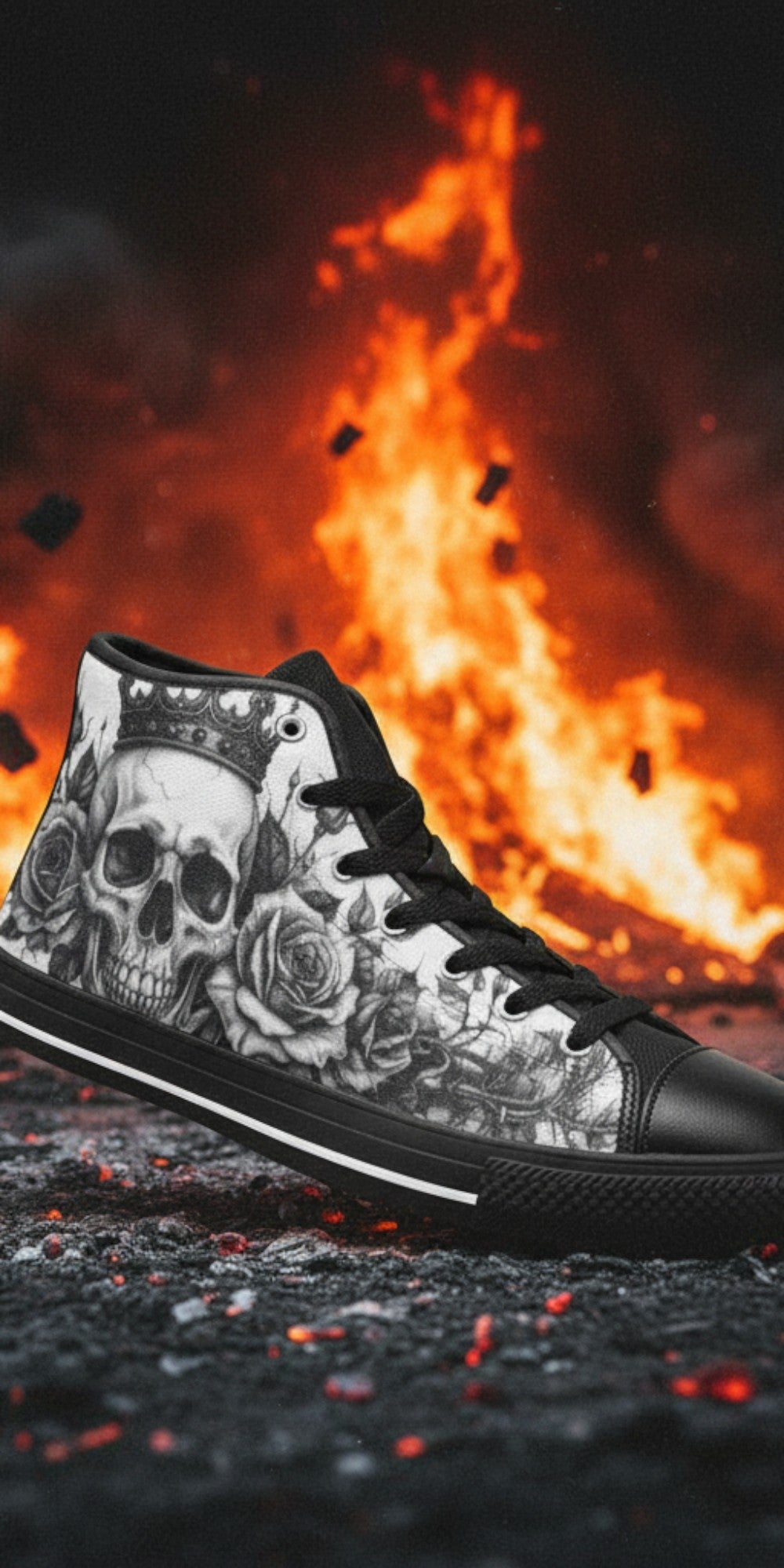 Men's Skull Monochrome Gothic Dark Art high-top canvas shoes — one-of-a-kind custom printed art, Freaky Shoes