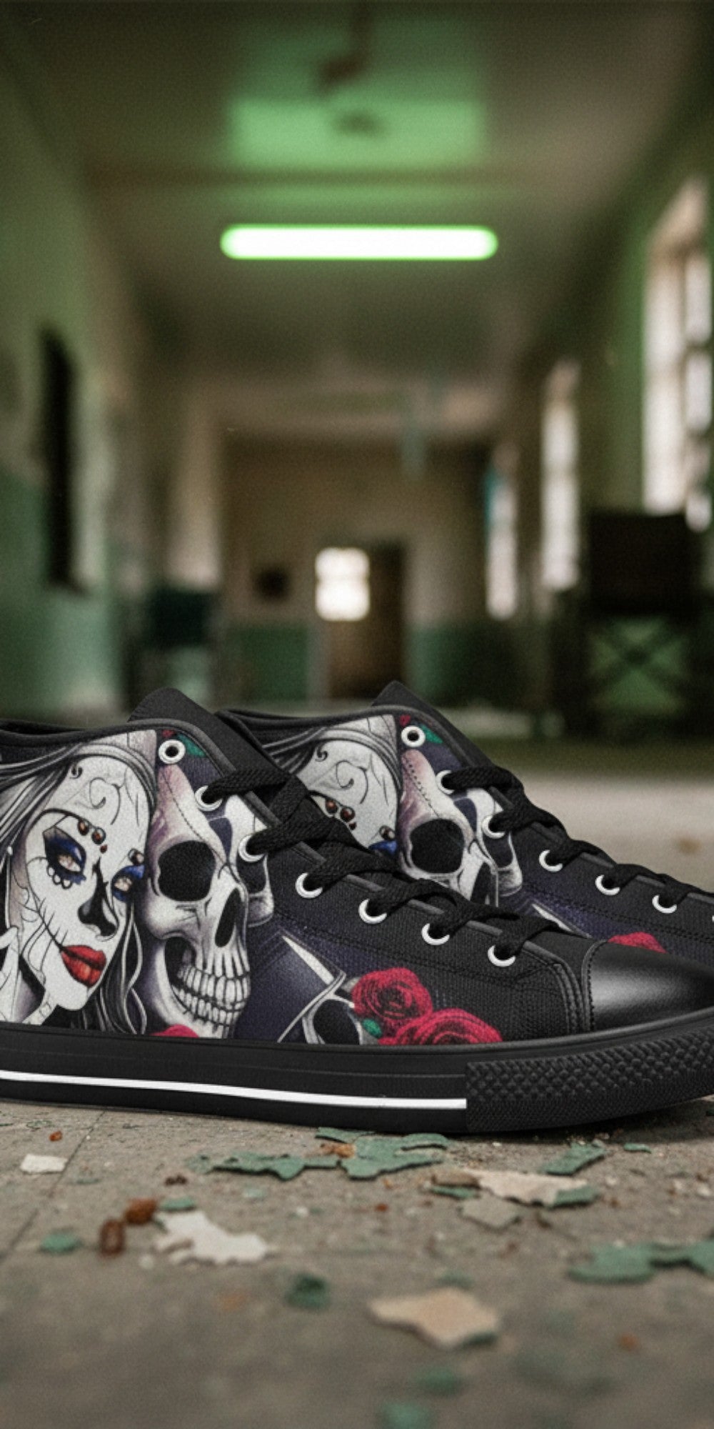 Men's Skulls custom high-top canvas shoes — wearable art by Freaky Shoes