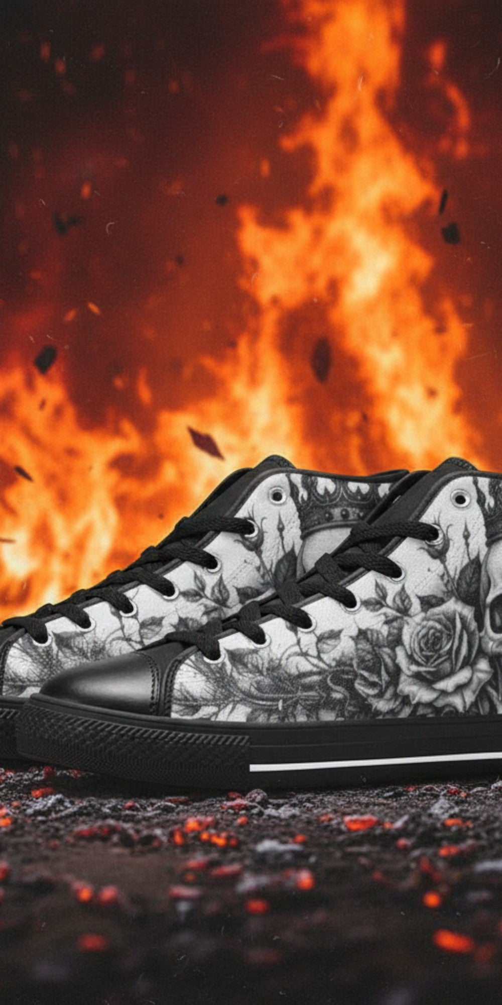 Men's Skull Monochrome Gothic Dark Art hand-made high-top canvas shoes — unique wearable art by Freaky Shoes