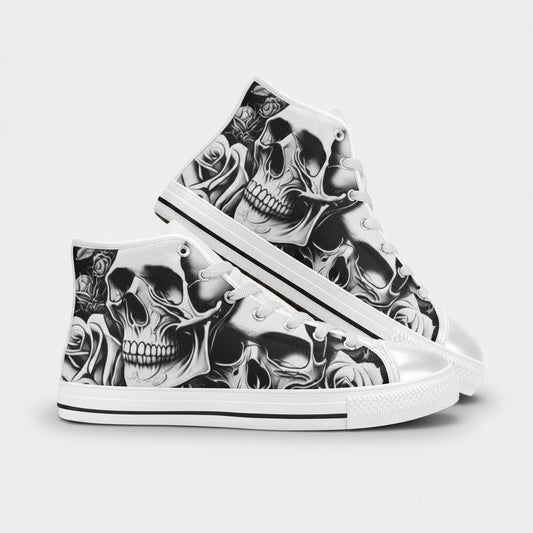 WOMEN'S Cartoon Style Skulls & Roses High Top Canvas Shoes | Freaky Shoes®