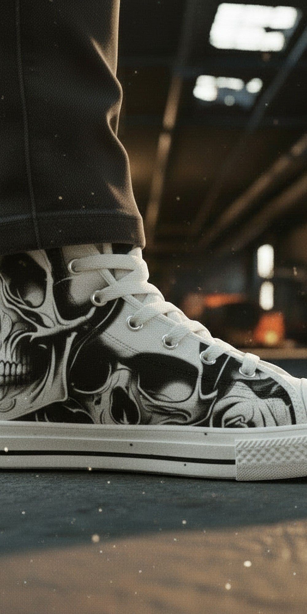 Custom Women's Cartoon Skulls & Roses high-top canvas shoes with bold all-over art — Freaky Shoes
