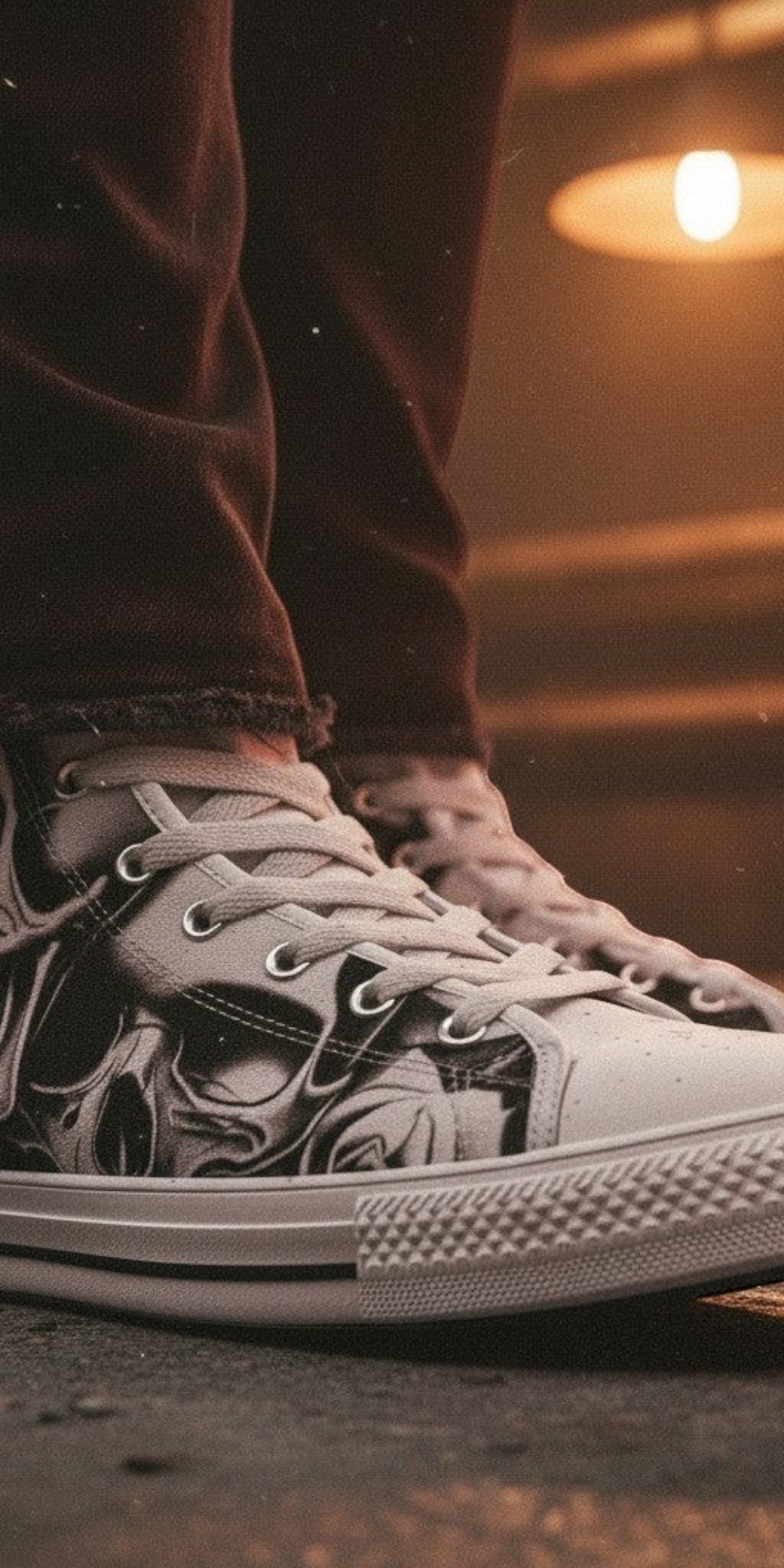 Women's Cartoon Skulls & Roses high-top canvas shoes, custom full-wrap printed design — Freaky Shoes