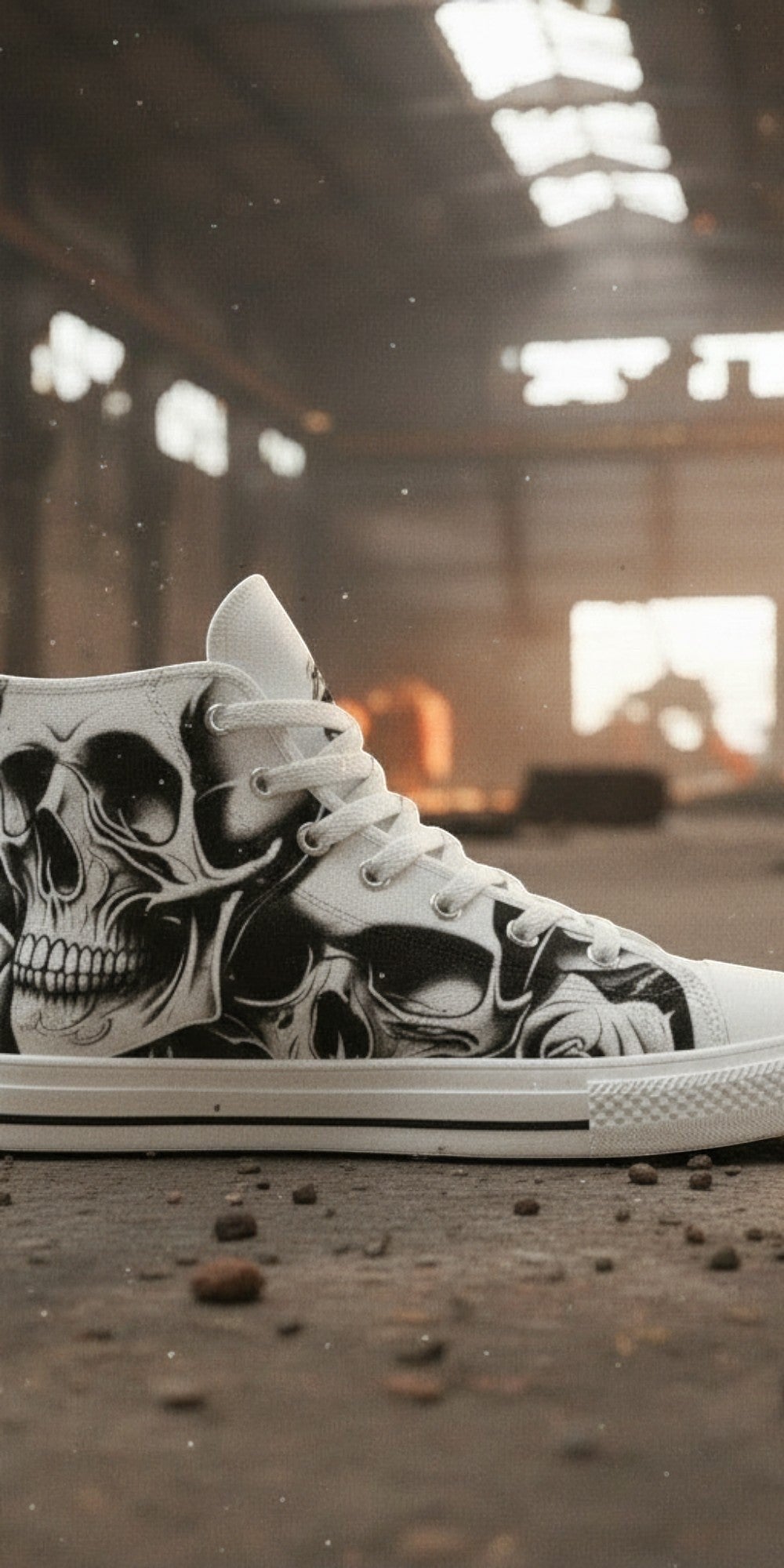 Women's Cartoon Skulls & Roses high-top canvas shoes, custom full-wrap printed design — Freaky Shoes