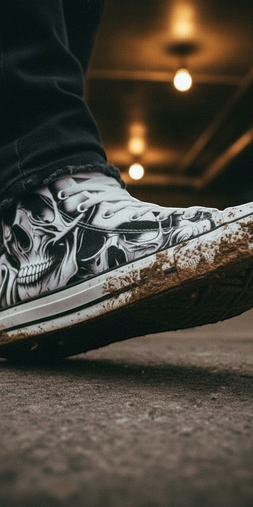 Women's Cartoon Skulls & Roses hand-made high-top canvas shoes — unique wearable art by Freaky Shoes