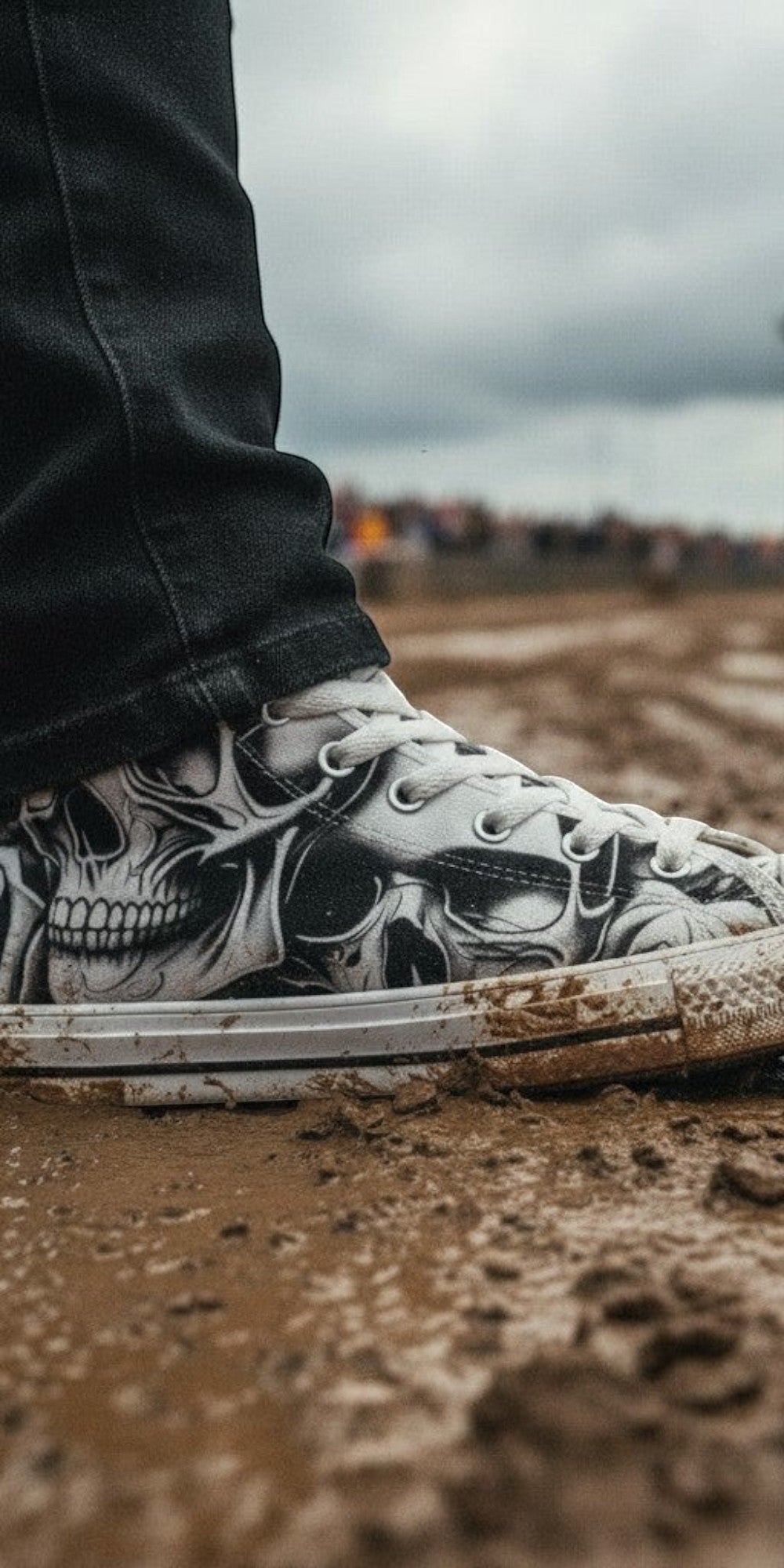 Women's Cartoon Skulls & Roses high-top canvas shoes — one-of-a-kind custom printed art, Freaky Shoes