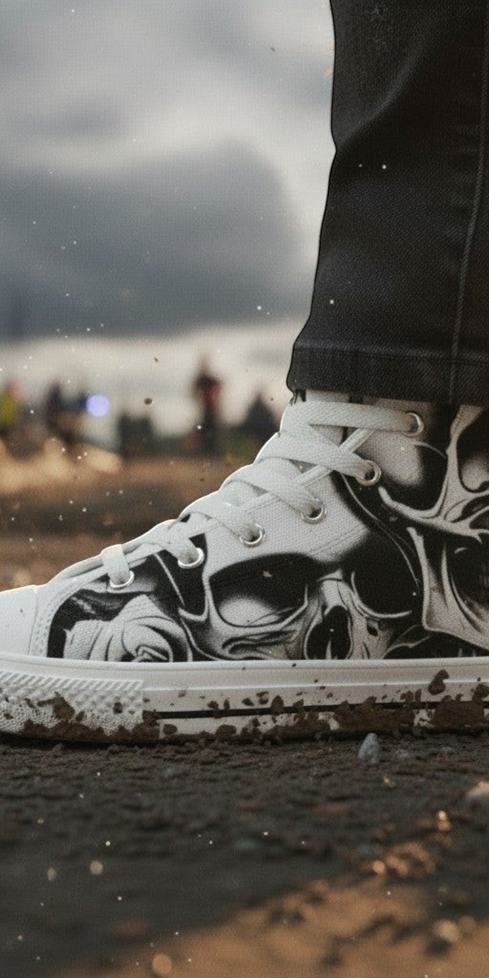 Women's Cartoon Skulls & Roses custom high-top canvas shoes — wearable art by Freaky Shoes