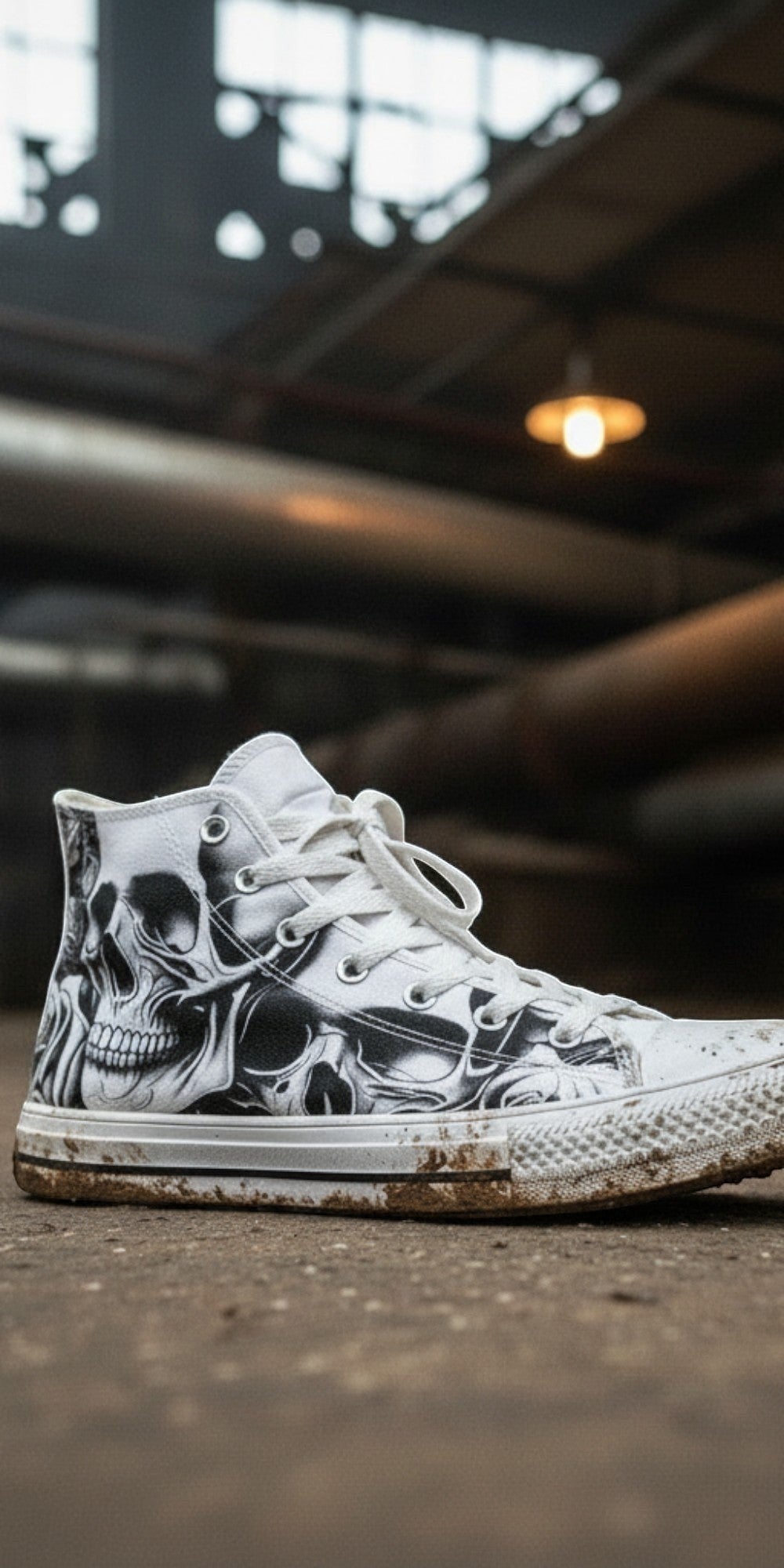 Women's Cartoon Skulls & Roses high-top canvas shoes — one-of-a-kind custom printed art, Freaky Shoes