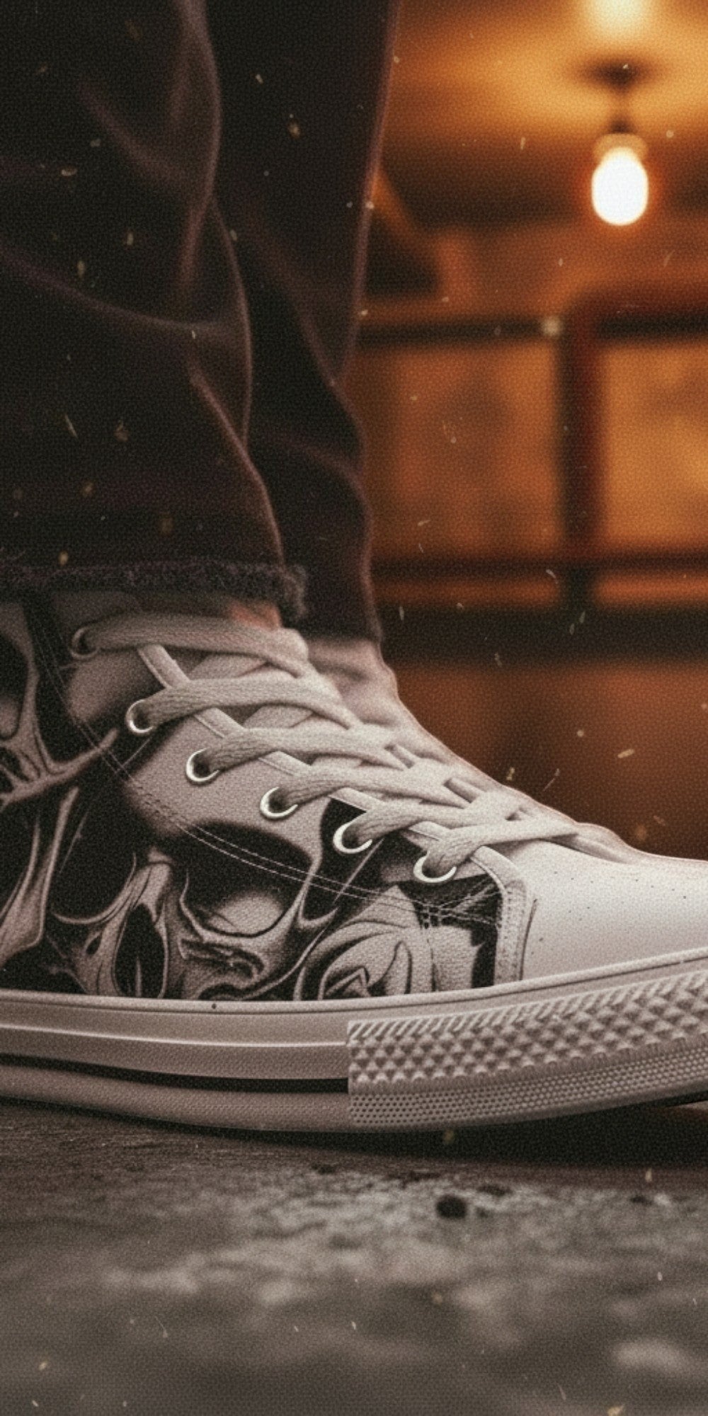 Women's Cartoon Skulls & Roses high-top canvas shoes, custom full-wrap printed design — Freaky Shoes