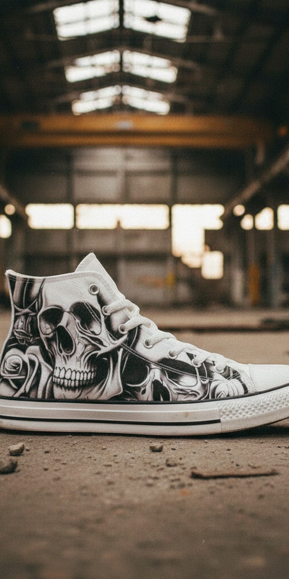 Women's Cartoon Skulls & Roses high-top canvas shoes — one-of-a-kind custom printed art, Freaky Shoes