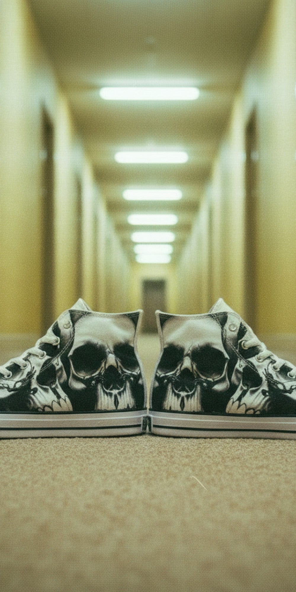 Custom Women's Greyscale Skulls & Roses Black & White high-top canvas shoes with bold all-over art — Freaky Shoes