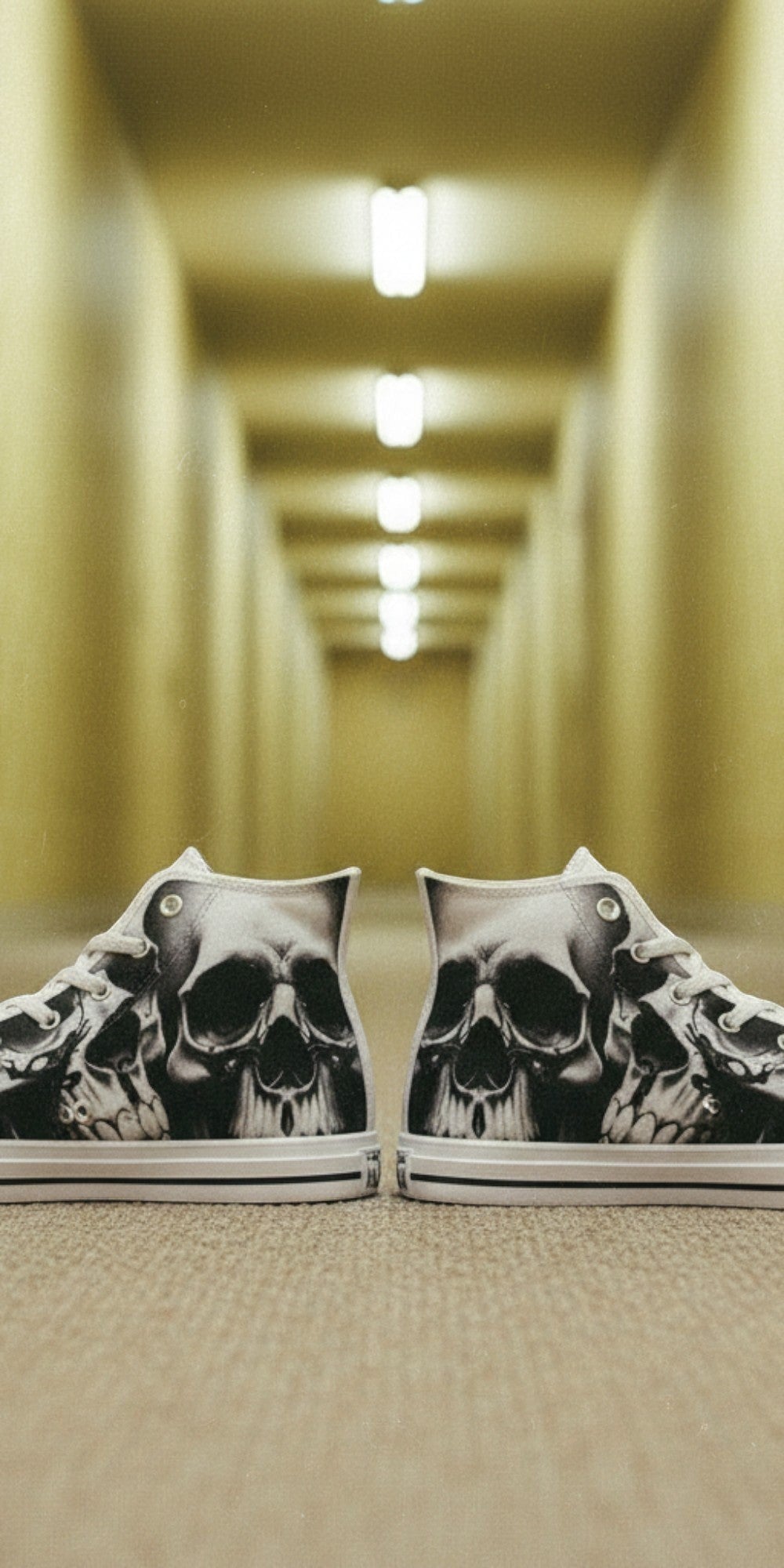 Women's Greyscale Skulls & Roses Black & White high-top canvas shoes — one-of-a-kind custom printed art, Freaky Shoes