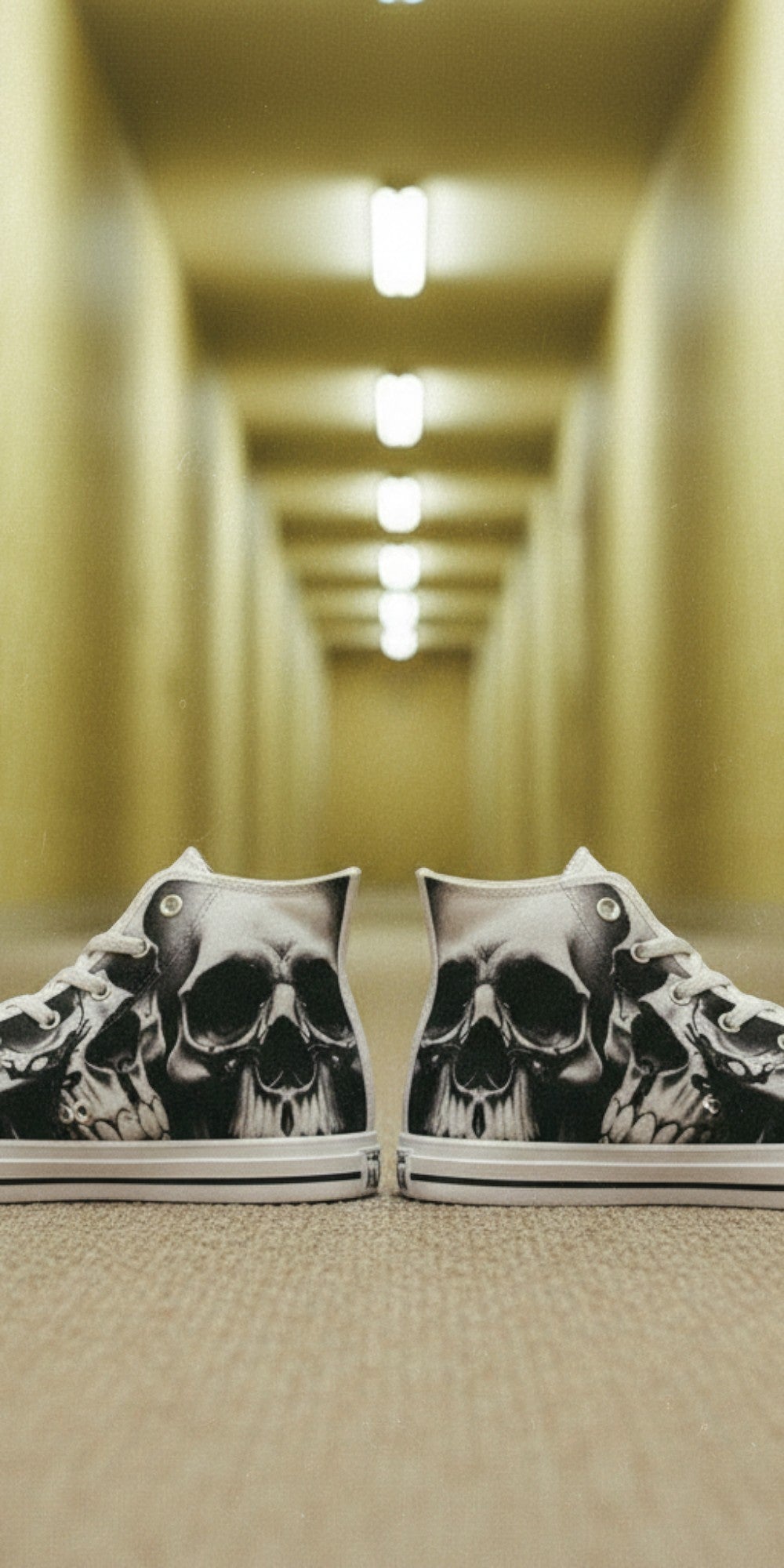 Women's Greyscale Skulls & Roses Black & White high-top canvas shoes — one-of-a-kind custom printed art, Freaky Shoes