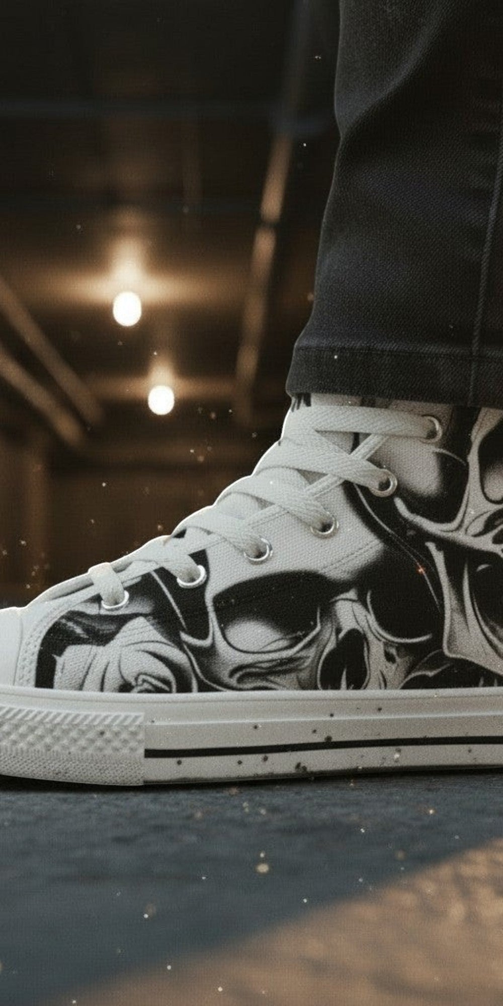 Women's Cartoon Skulls & Roses high-top canvas shoes — one-of-a-kind custom printed art, Freaky Shoes
