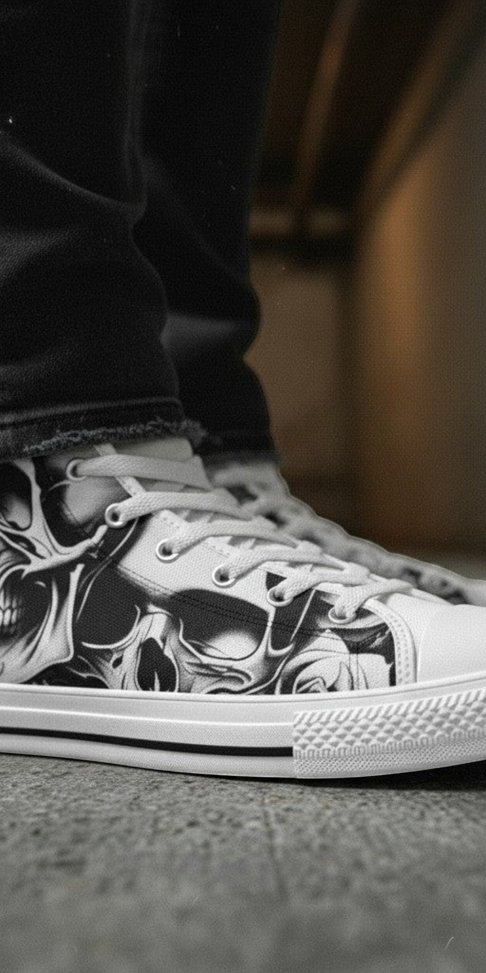 Women's Cartoon Skulls & Roses hand-made high-top canvas shoes — unique wearable art by Freaky Shoes