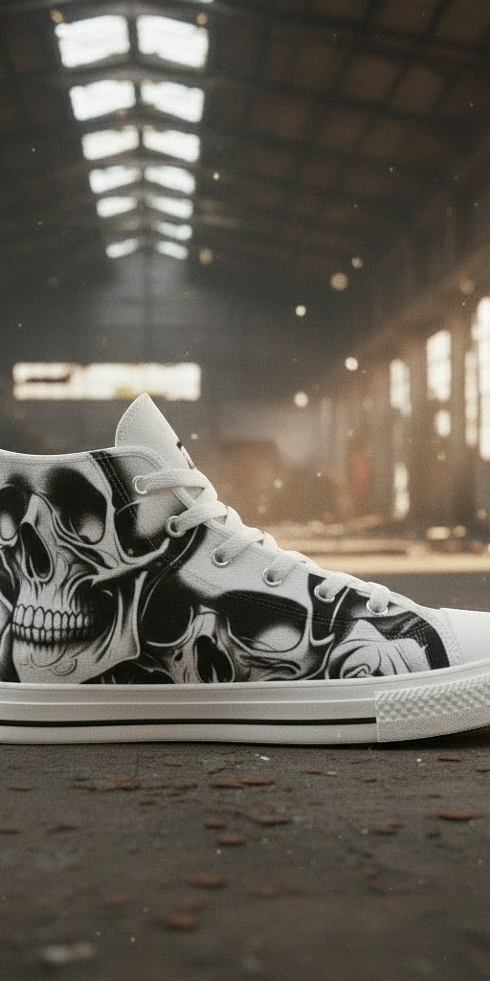 Women's Cartoon Skulls & Roses hand-made high-top canvas shoes — unique wearable art by Freaky Shoes