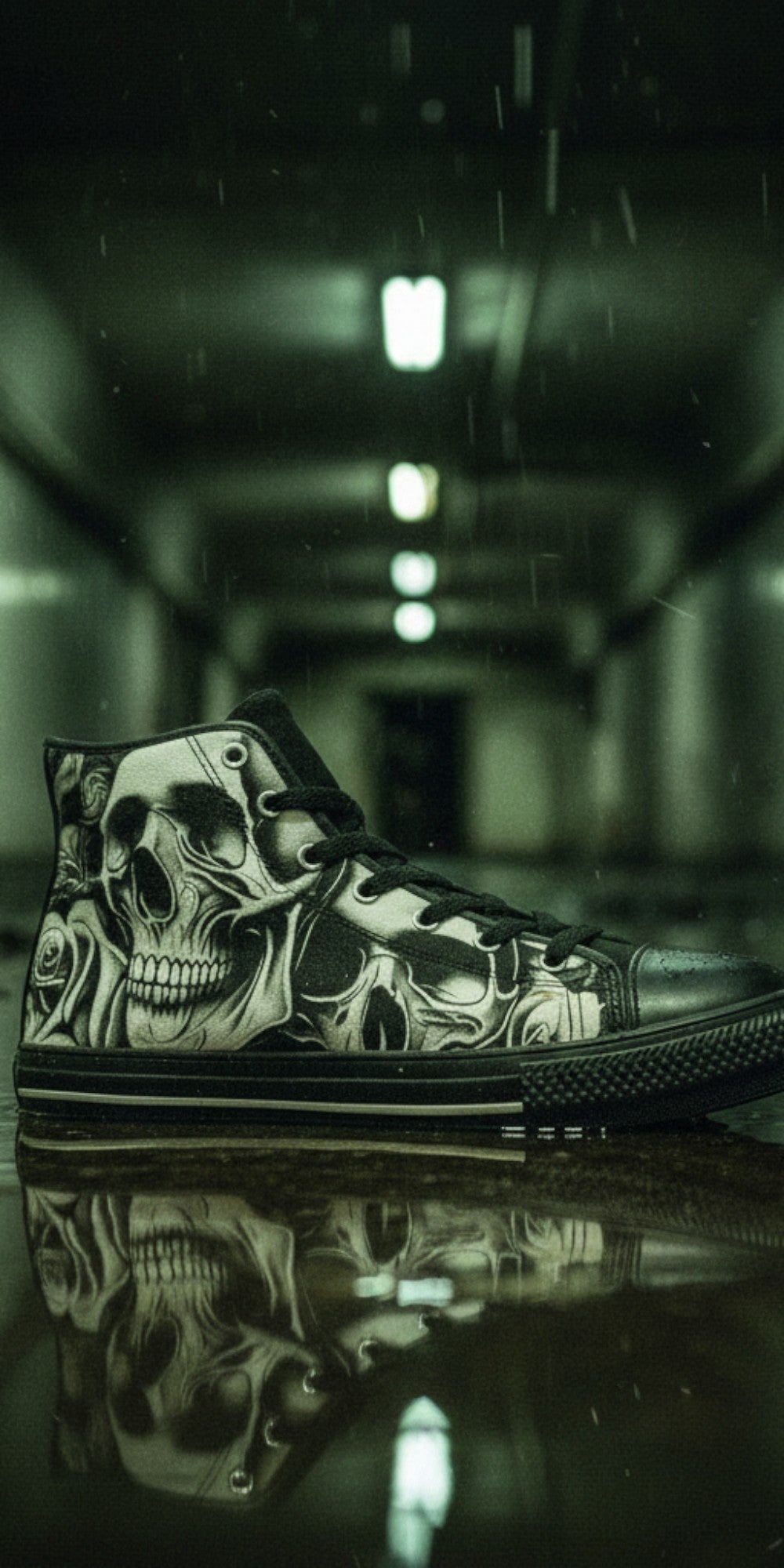 Women's Cartoon Skulls & Roses custom high-top canvas shoes — wearable art by Freaky Shoes