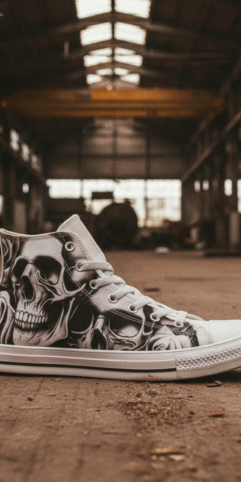 Custom Women's Cartoon Skulls & Roses high-top canvas shoes with bold all-over art — Freaky Shoes
