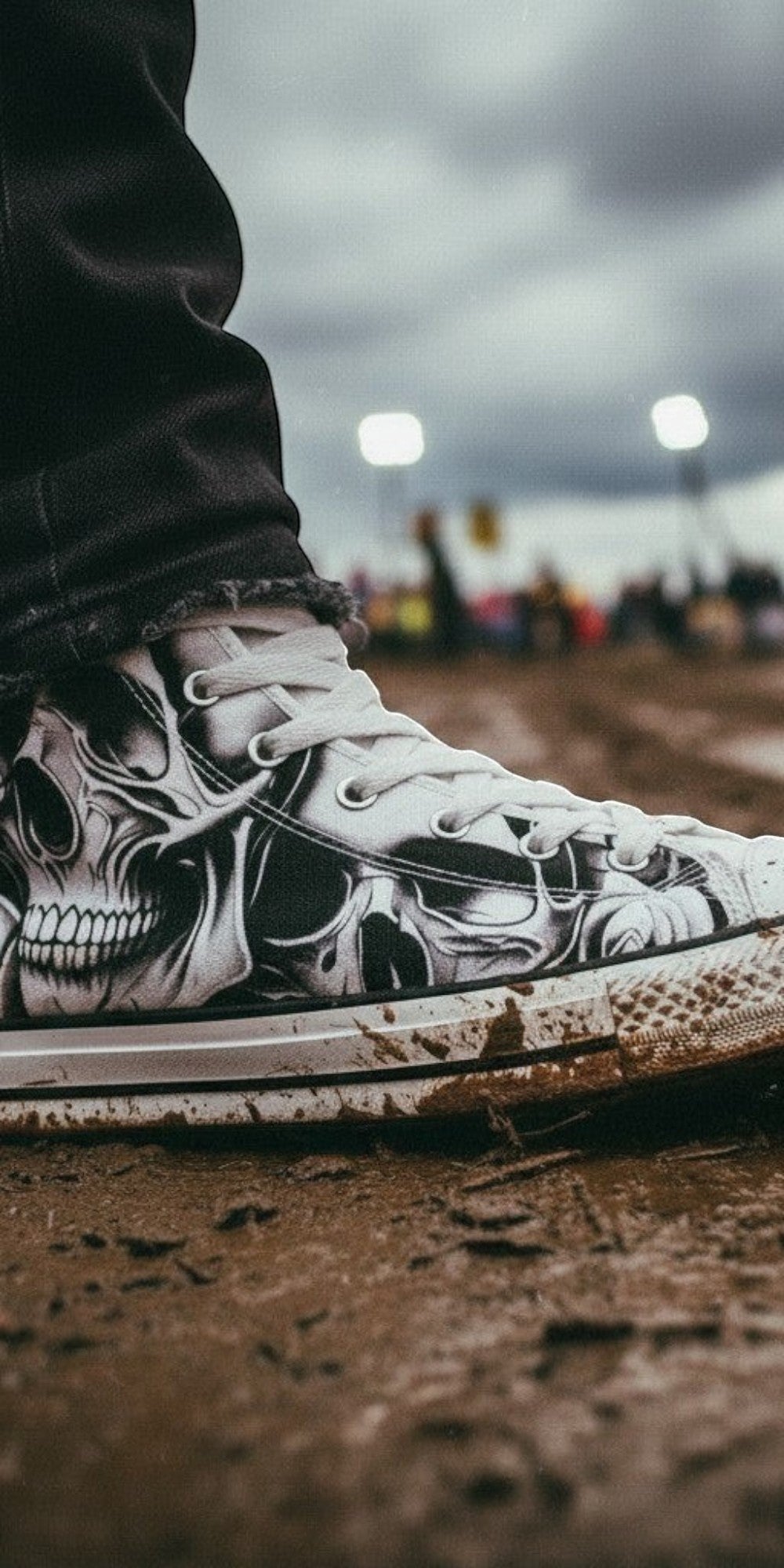Women's Cartoon Skulls & Roses custom high-top canvas shoes — wearable art by Freaky Shoes