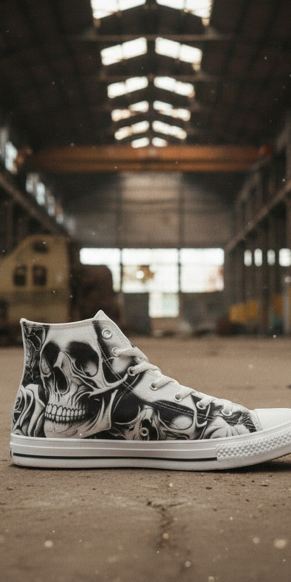 Women's Cartoon Skulls & Roses custom high-top canvas shoes — wearable art by Freaky Shoes