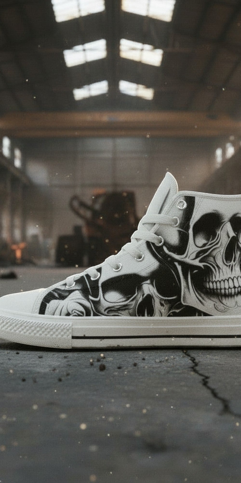 Women's Cartoon Skulls & Roses custom high-top canvas shoes — wearable art by Freaky Shoes