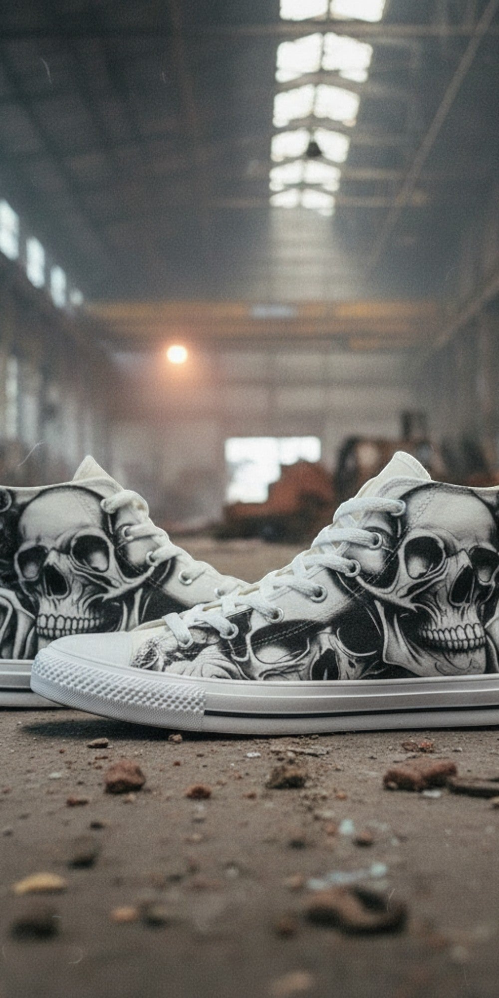 Women's Cartoon Skulls & Roses hand-made high-top canvas shoes — unique wearable art by Freaky Shoes