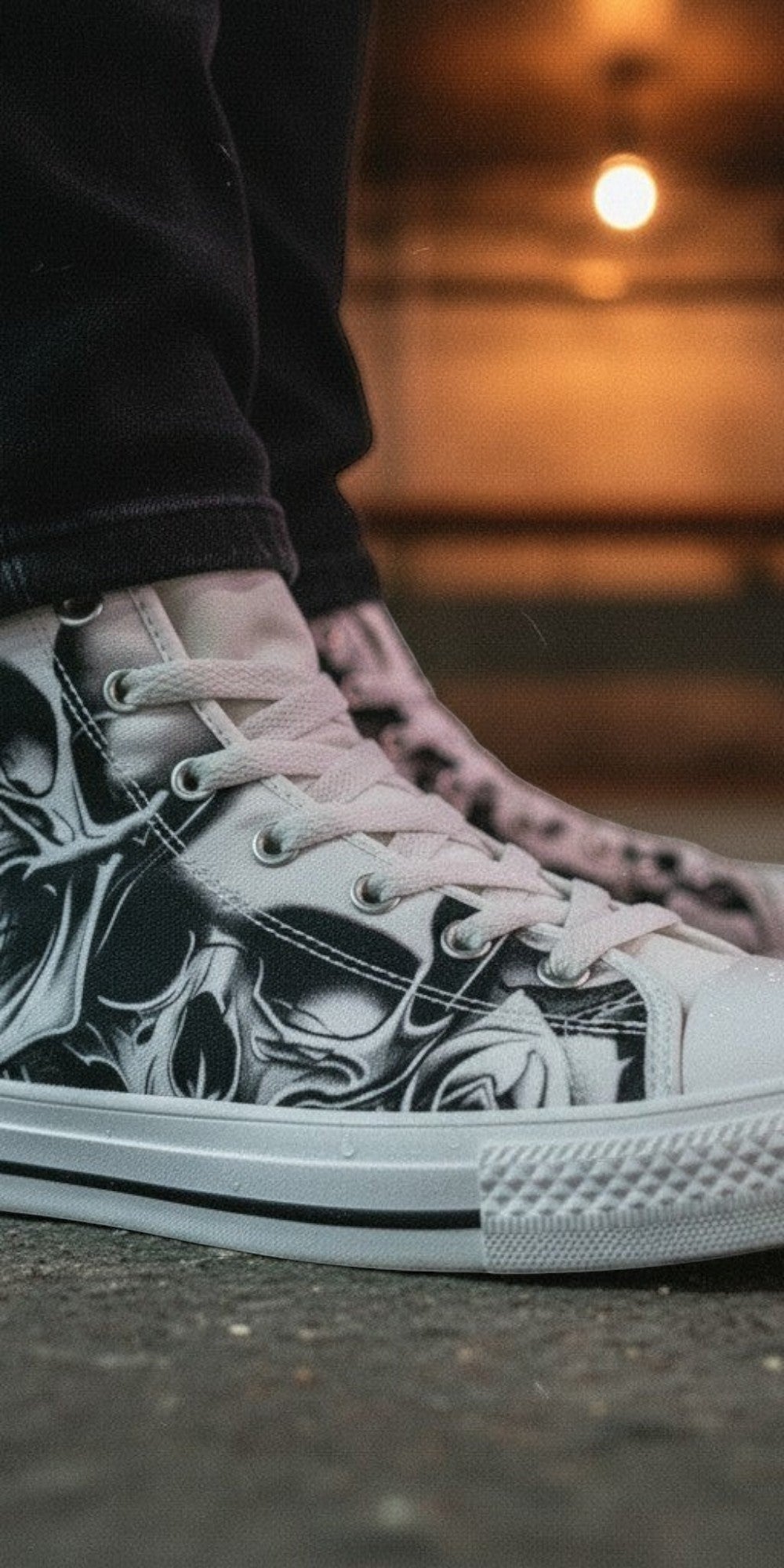 Women's Cartoon Skulls & Roses custom high-top canvas shoes — wearable art by Freaky Shoes
