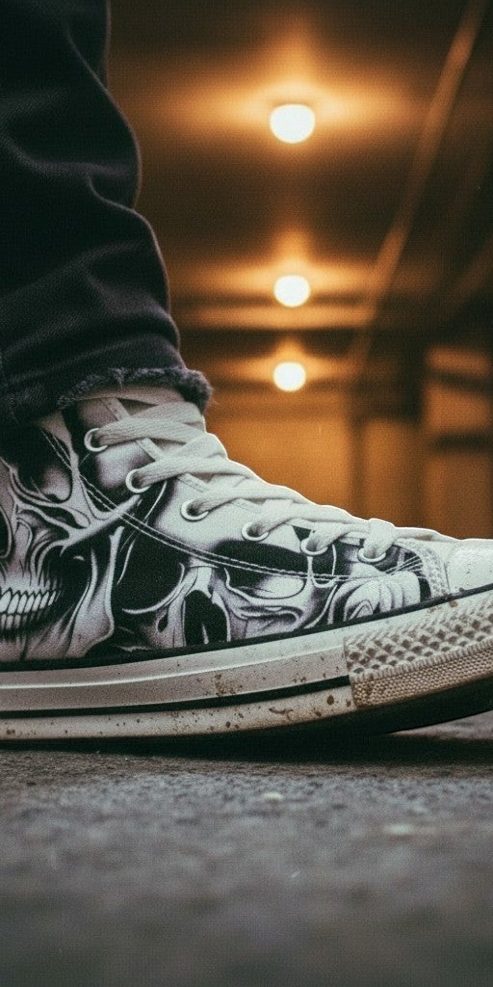 Custom Women's Cartoon Skulls & Roses high-top canvas shoes with bold all-over art — Freaky Shoes