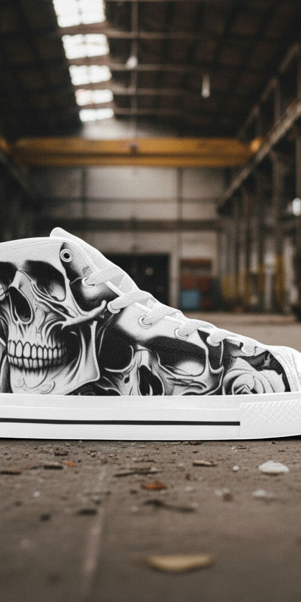 Custom Women's Cartoon Skulls & Roses high-top canvas shoes with bold all-over art — Freaky Shoes