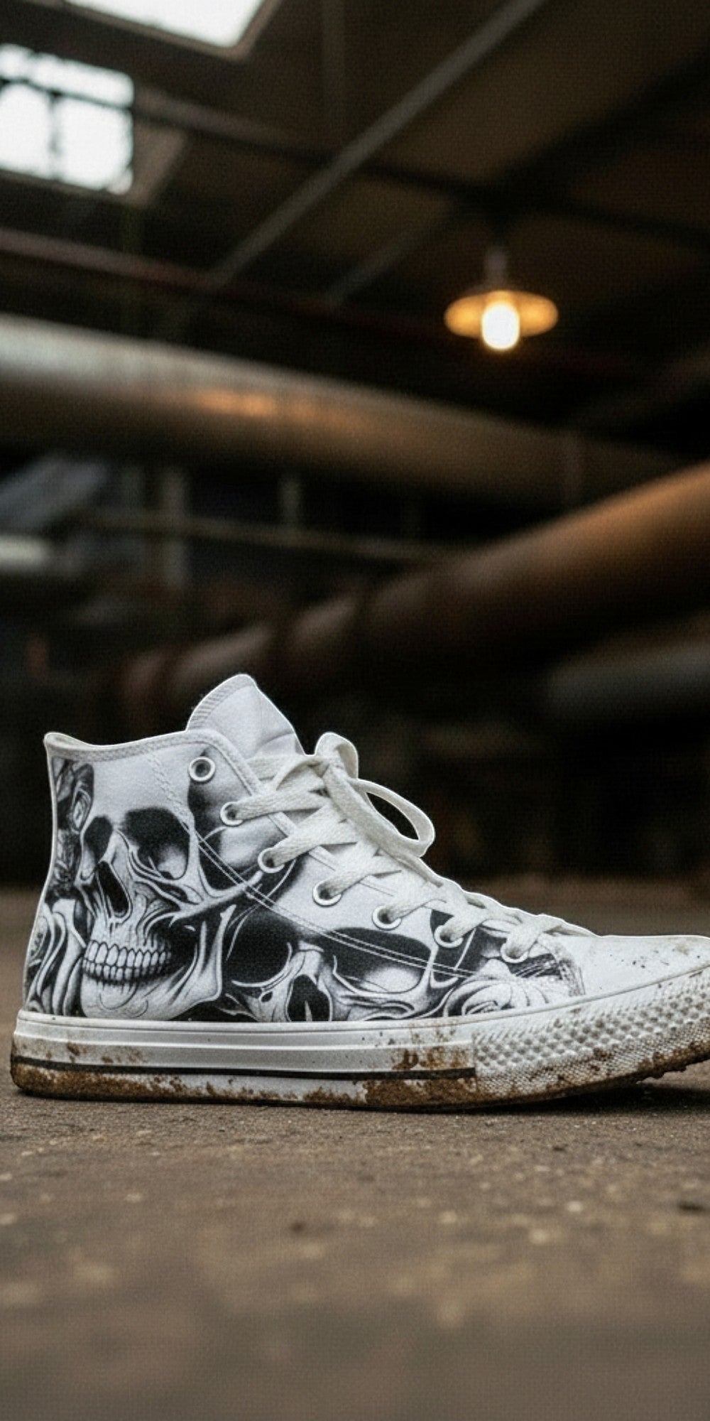 Women's Cartoon Skulls & Roses high-top canvas shoes, custom full-wrap printed design — Freaky Shoes