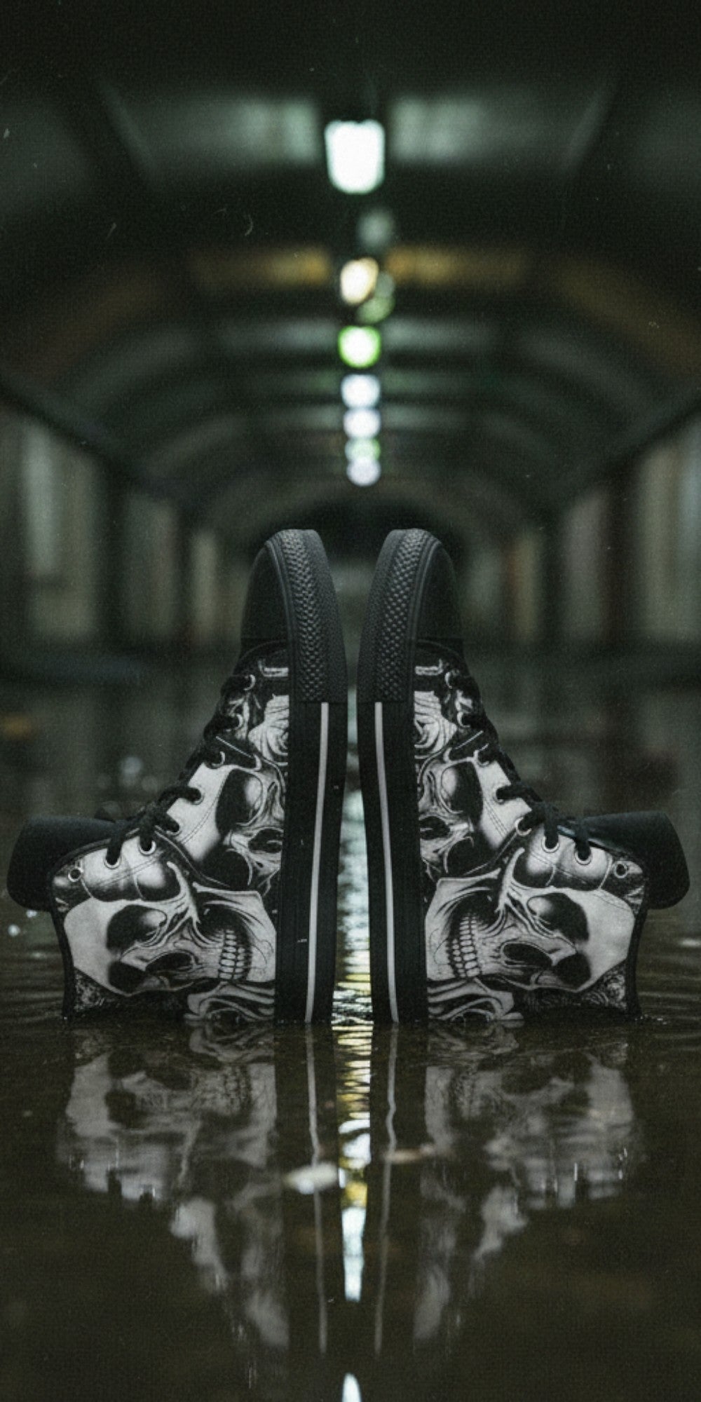 Women's Cartoon Skulls & Roses custom high-top canvas shoes — wearable art by Freaky Shoes