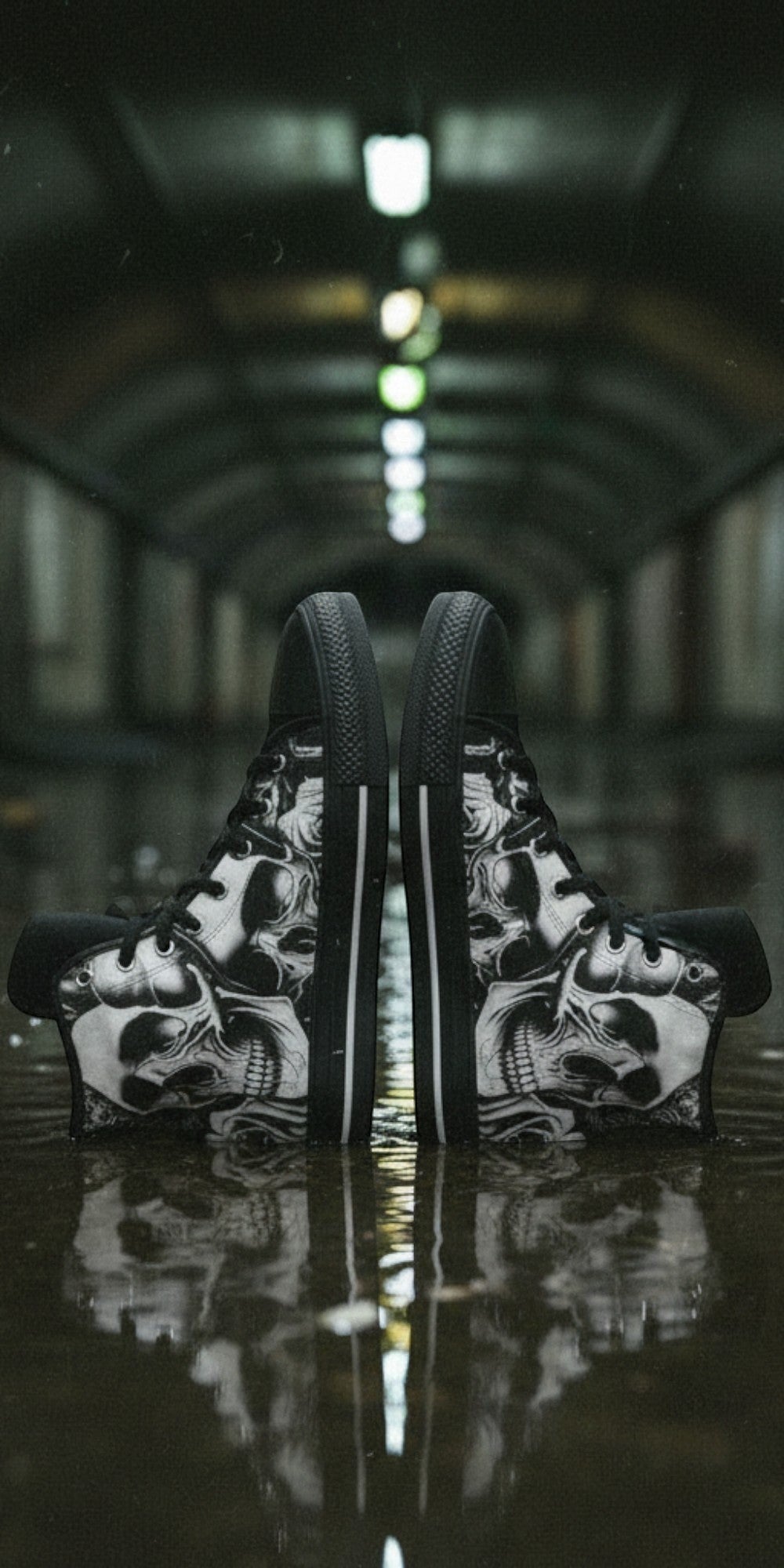 Women's Cartoon Skulls & Roses custom high-top canvas shoes — wearable art by Freaky Shoes