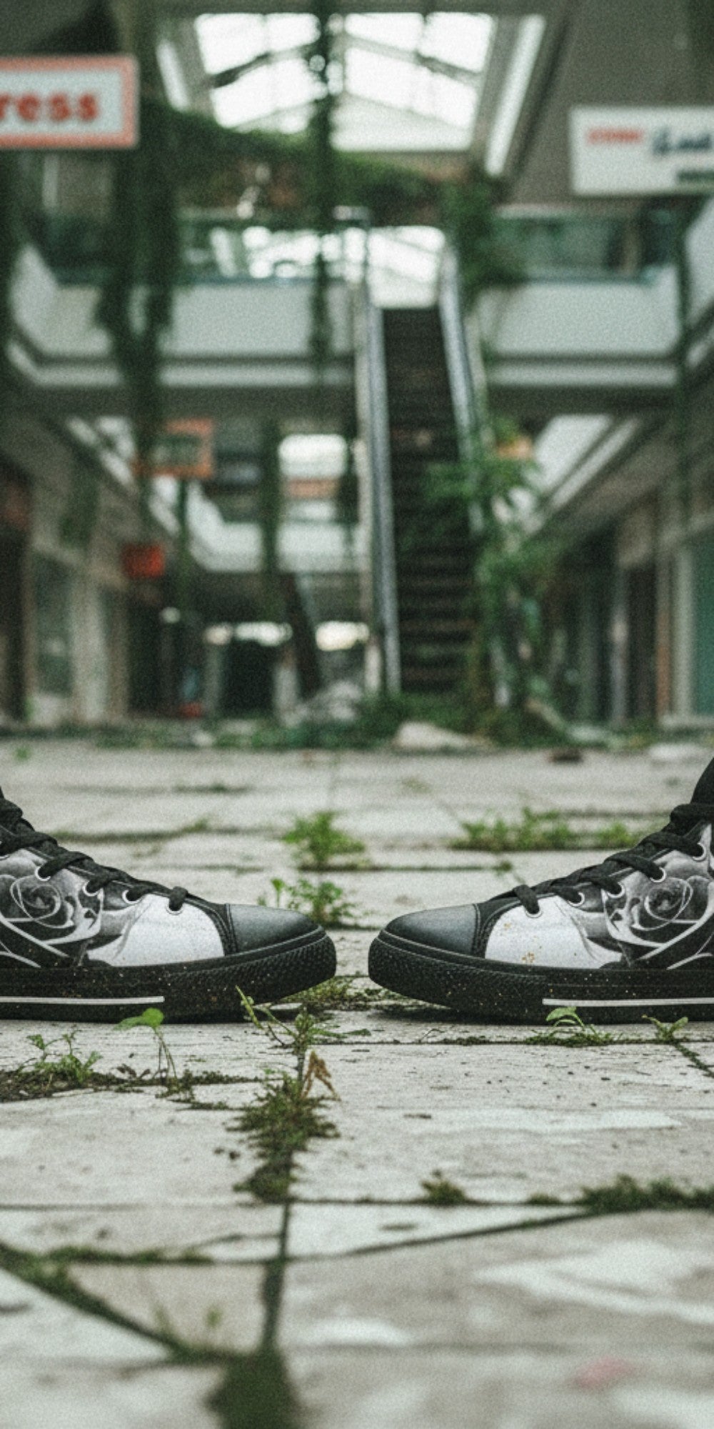Men's Cartoon Skulls & Roses Black & White hand-made high-top canvas shoes — unique wearable art by Freaky Shoes