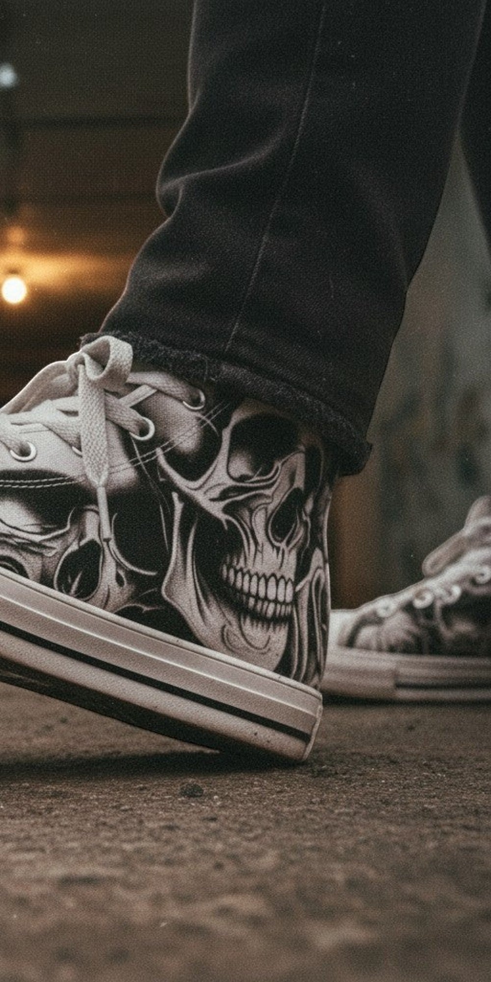 Women's Cartoon Skulls & Roses high-top canvas shoes — one-of-a-kind custom printed art, Freaky Shoes