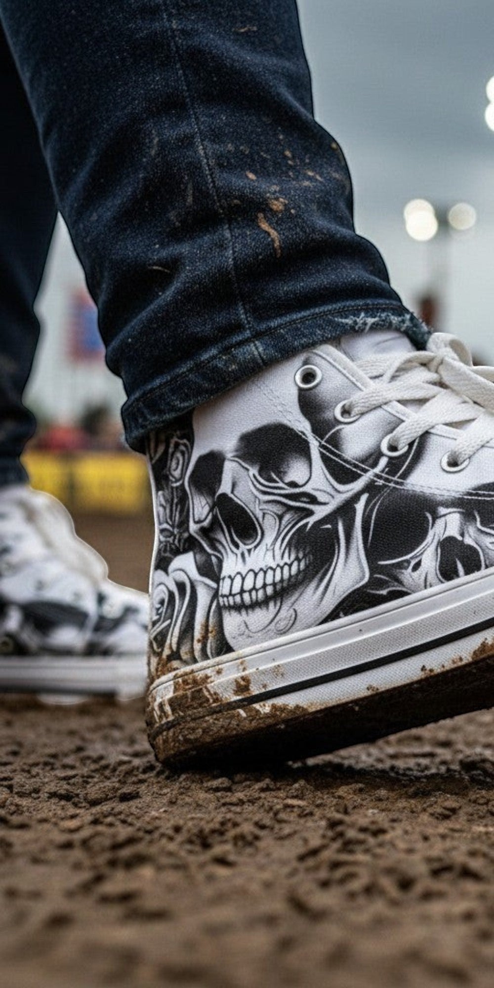 Women's Cartoon Skulls & Roses custom high-top canvas shoes — wearable art by Freaky Shoes
