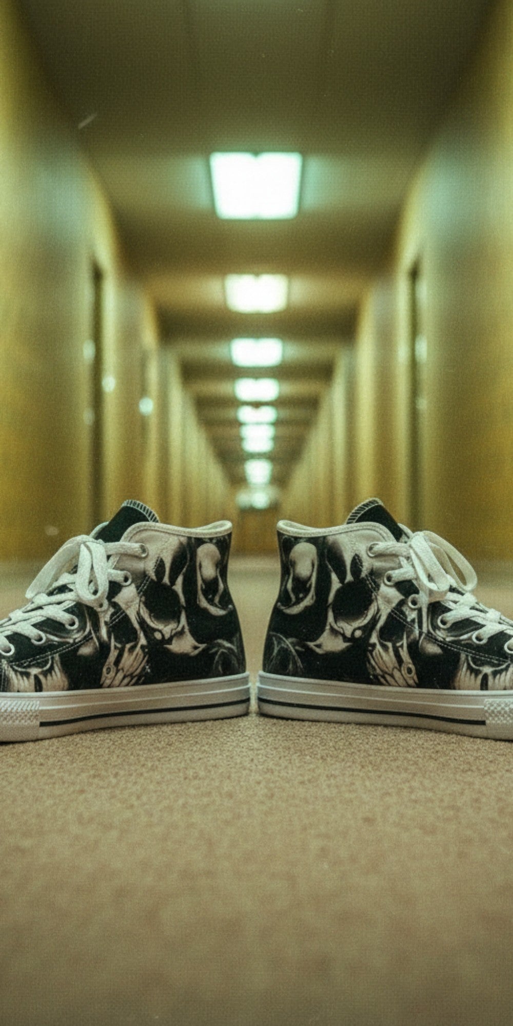 Women's Greyscale Skulls & Roses Black & White high-top canvas shoes, custom full-wrap printed design — Freaky Shoes