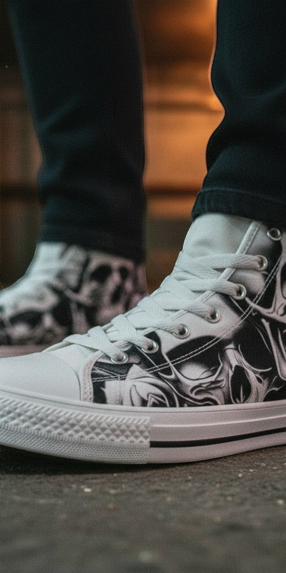 Custom Women's Cartoon Skulls & Roses high-top canvas shoes with bold all-over art — Freaky Shoes