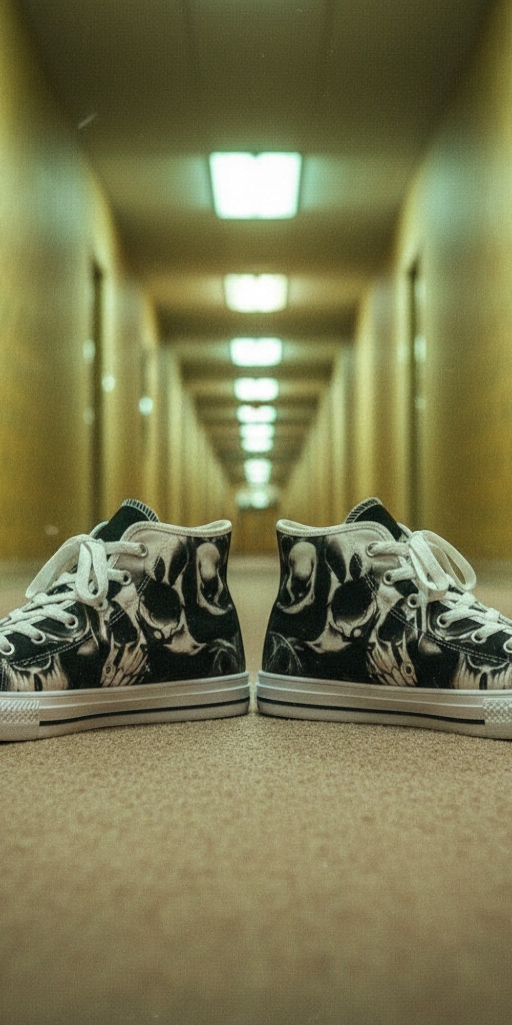 Women's Greyscale Skulls & Roses Black & White high-top canvas shoes, custom full-wrap printed design — Freaky Shoes