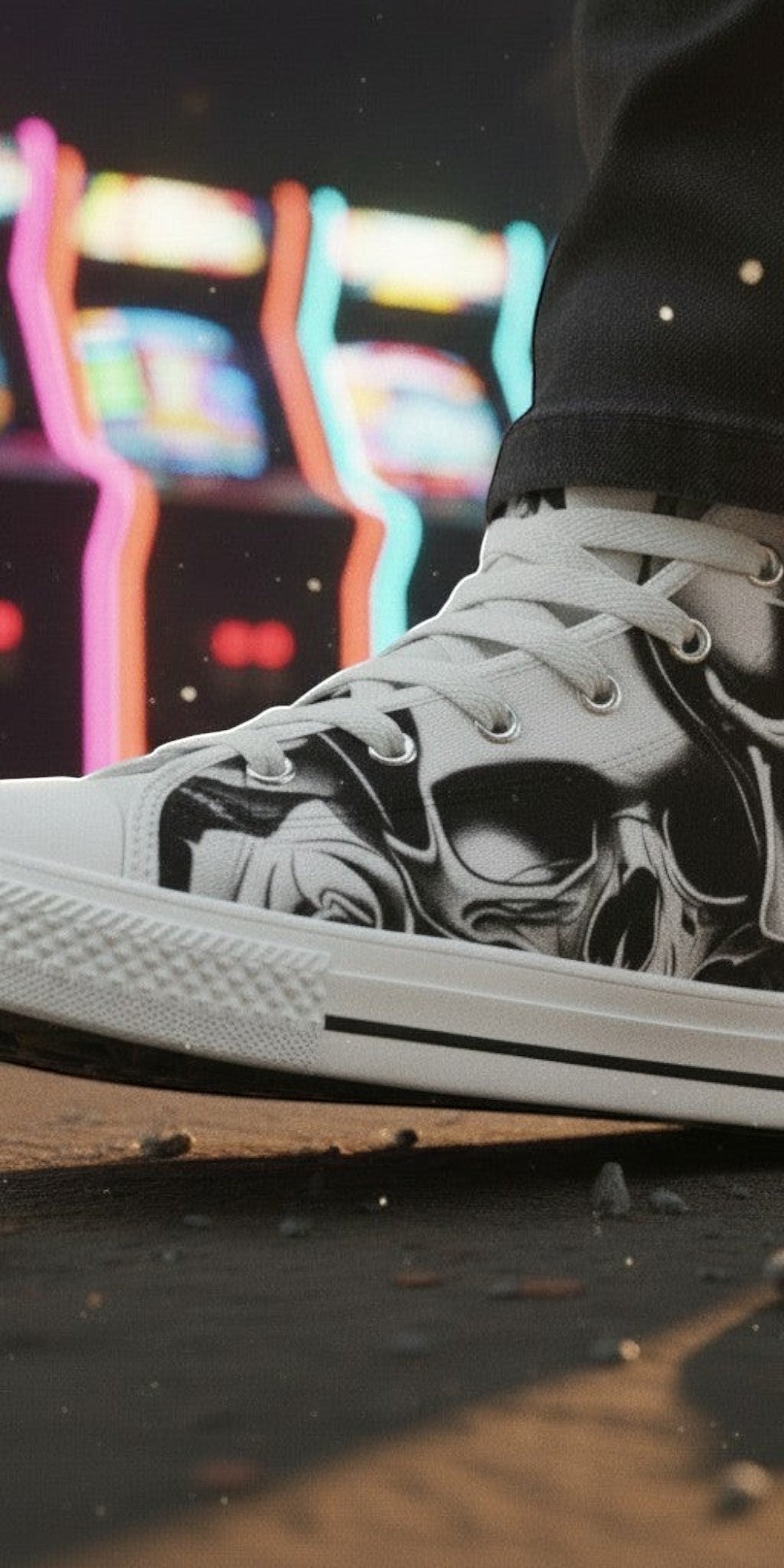 Custom Women's Cartoon Skulls & Roses high-top canvas shoes with bold all-over art — Freaky Shoes