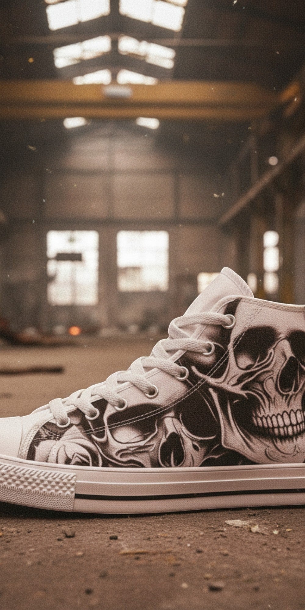 Women's Cartoon Skulls & Roses custom high-top canvas shoes — wearable art by Freaky Shoes