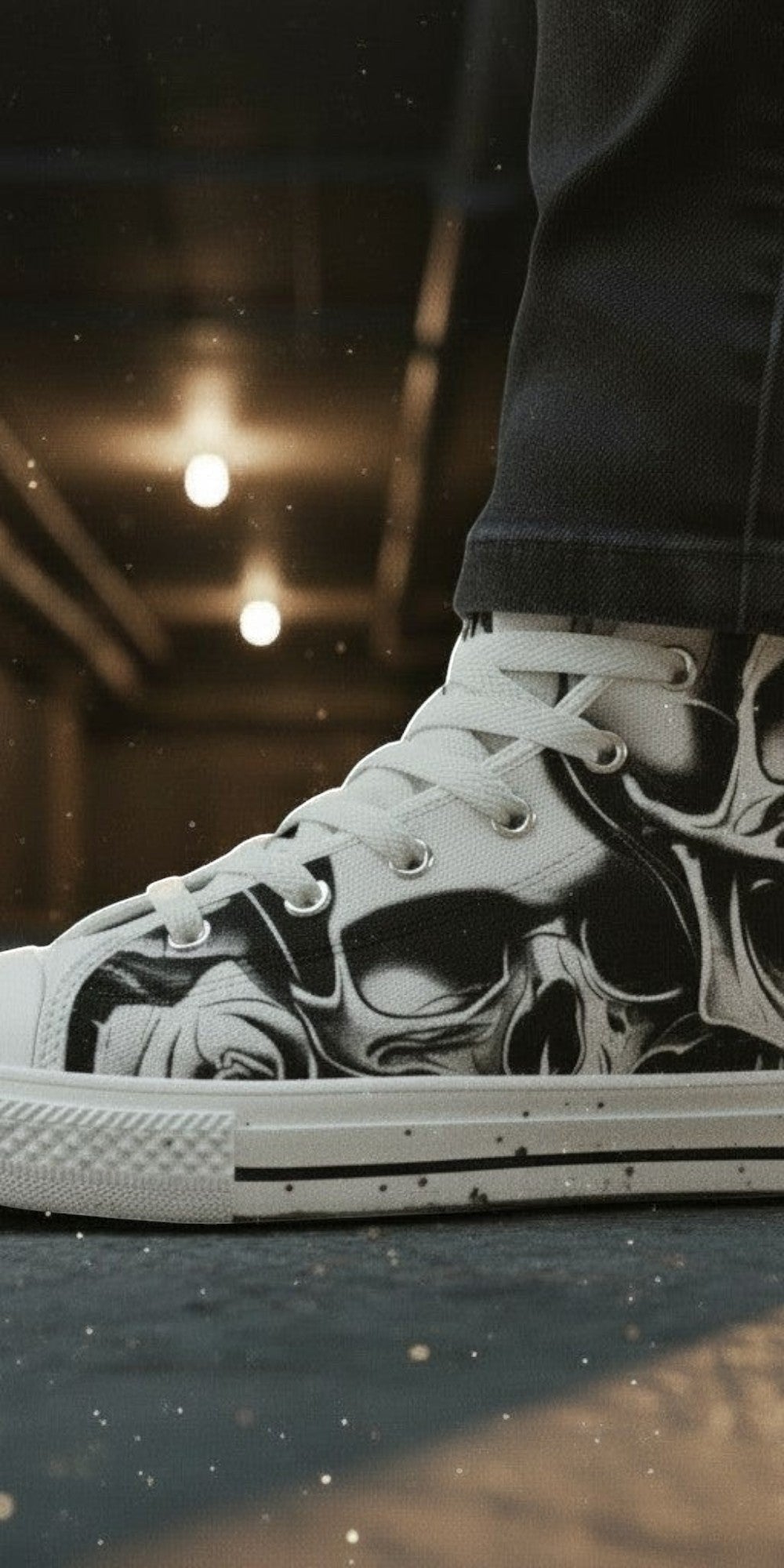 Women's Cartoon Skulls & Roses high-top canvas shoes, custom full-wrap printed design — Freaky Shoes